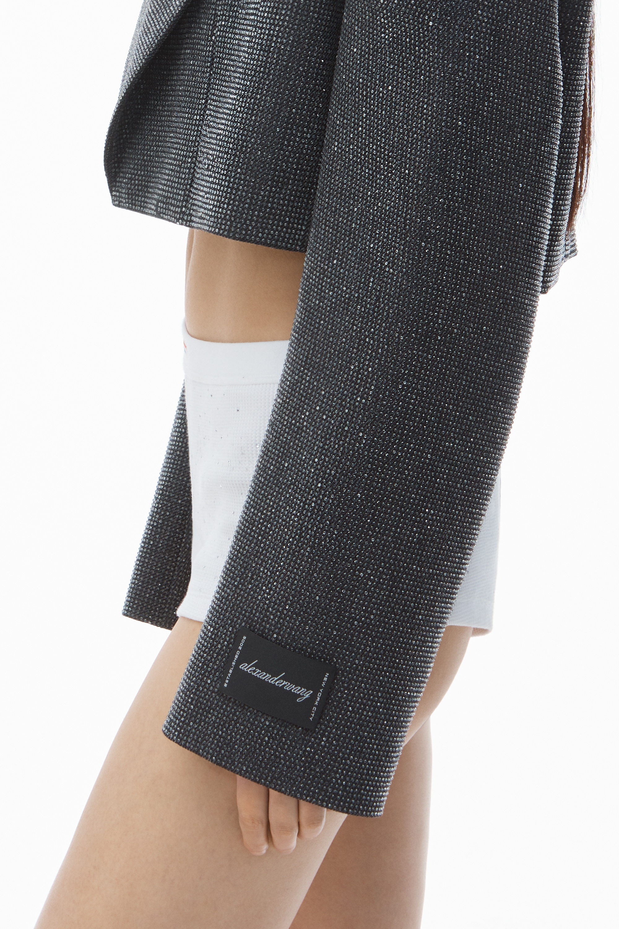 Cropped Blazer in Wool Twill with Clear Bead Hotfix - 5
