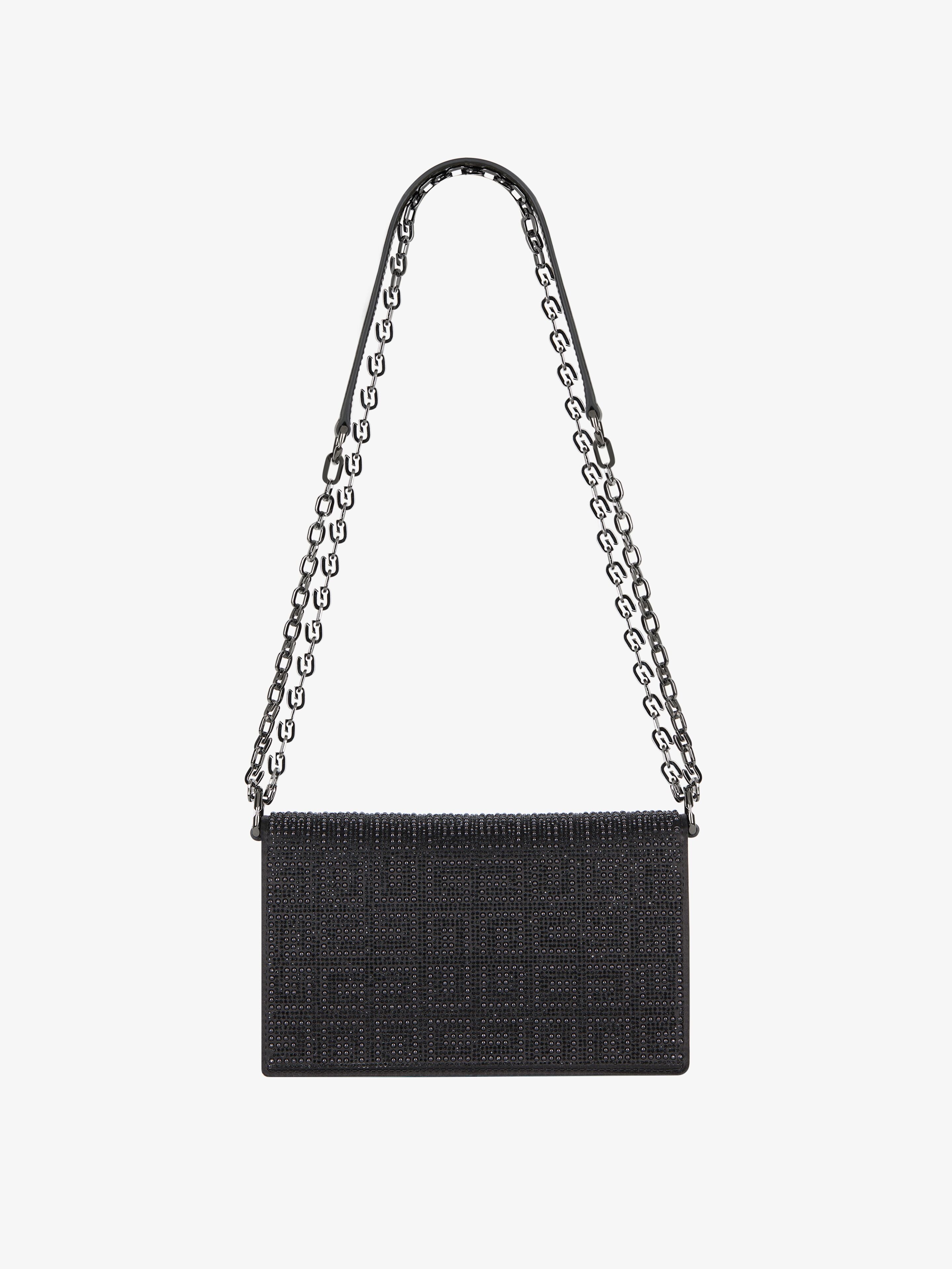 SMALL 4G BAG IN SATIN WITH 4G STUDS, STRASS AND CHAIN - 4
