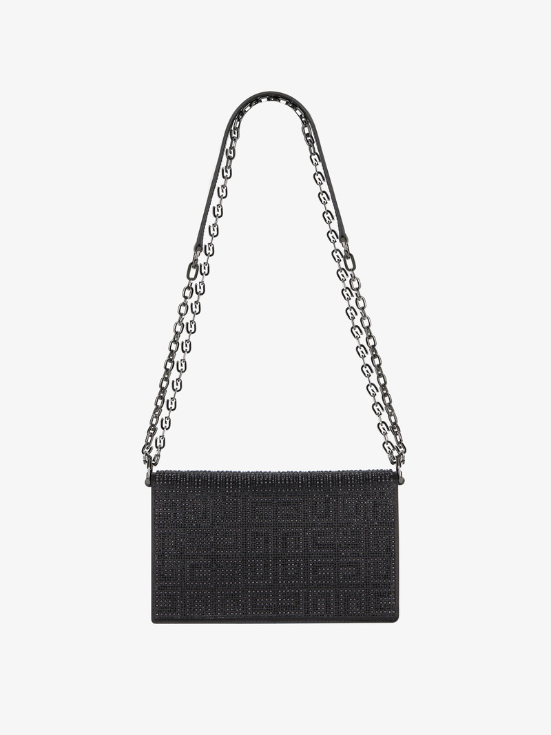 SMALL 4G BAG IN SATIN WITH 4G STUDS, STRASS AND CHAIN 4