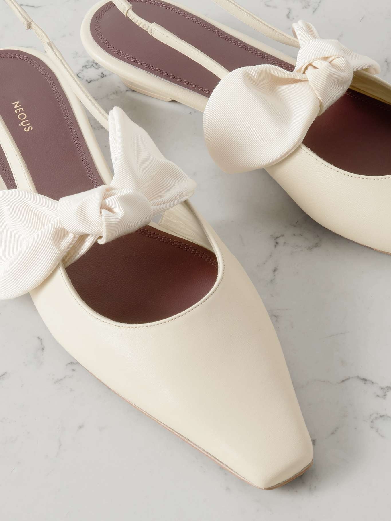 Uba bow-embellished faille and leather slingback flats Beige - 4