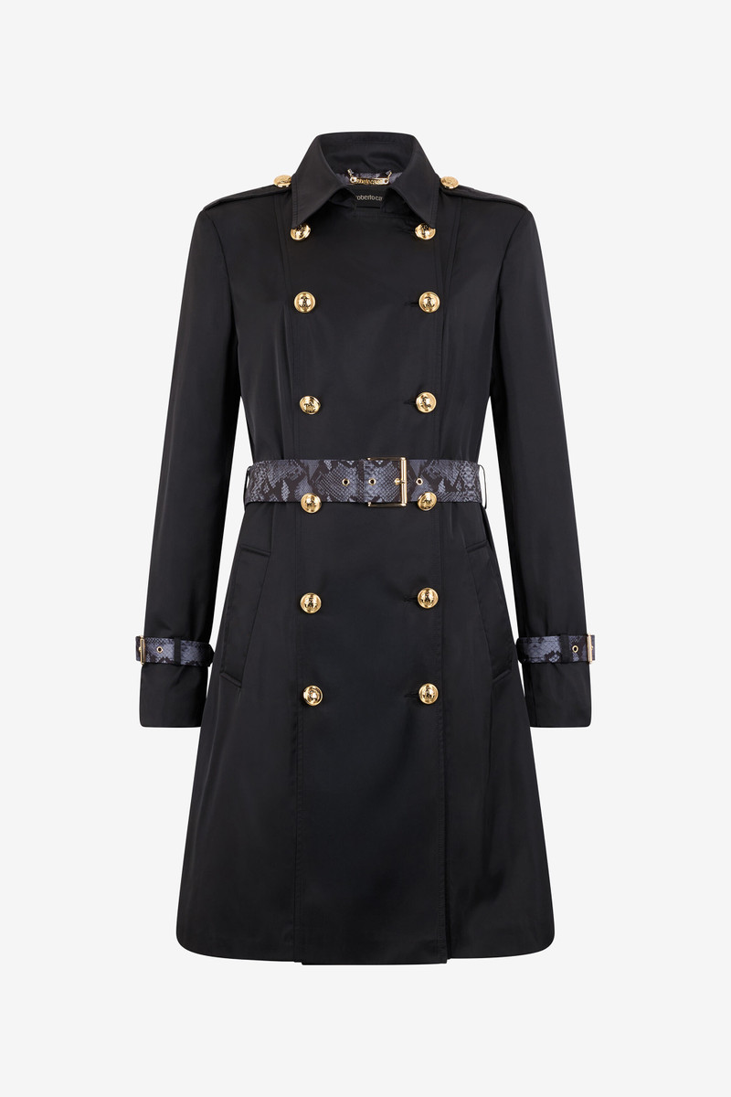Black Trench Coat With Mirror Snake Monogram 1