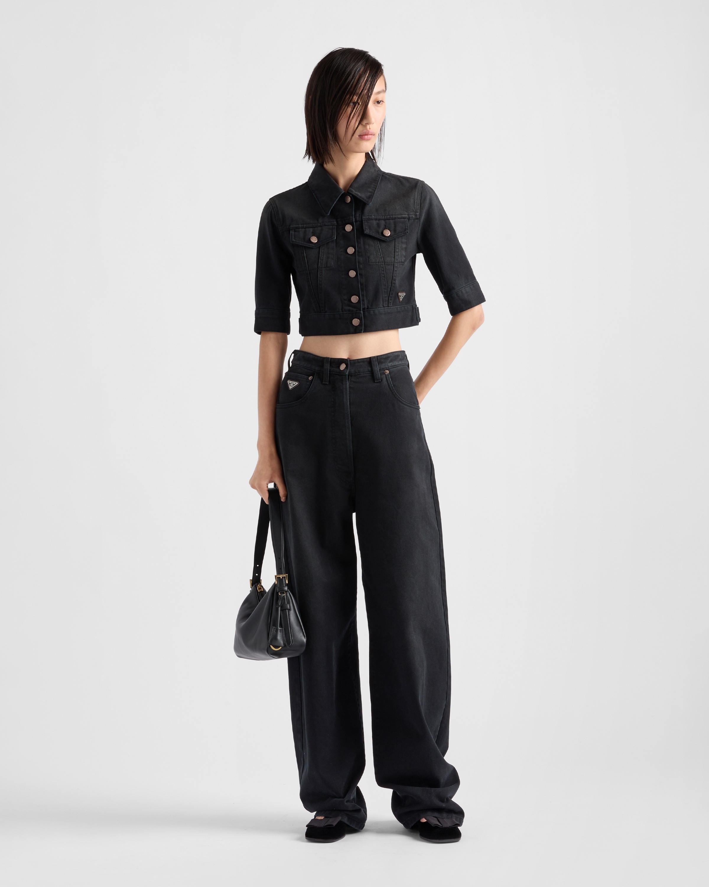 Cropped denim blouson jacket - 2