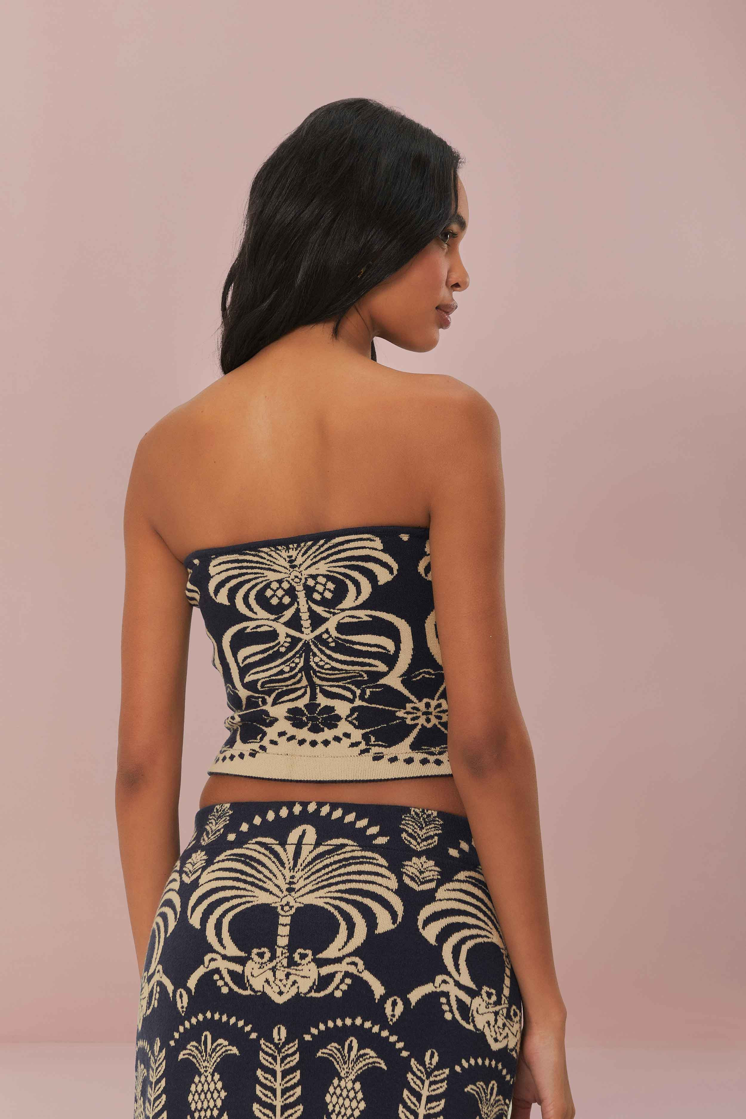 Navy Blue Ainika Tropical Splendor Knit Top - 3