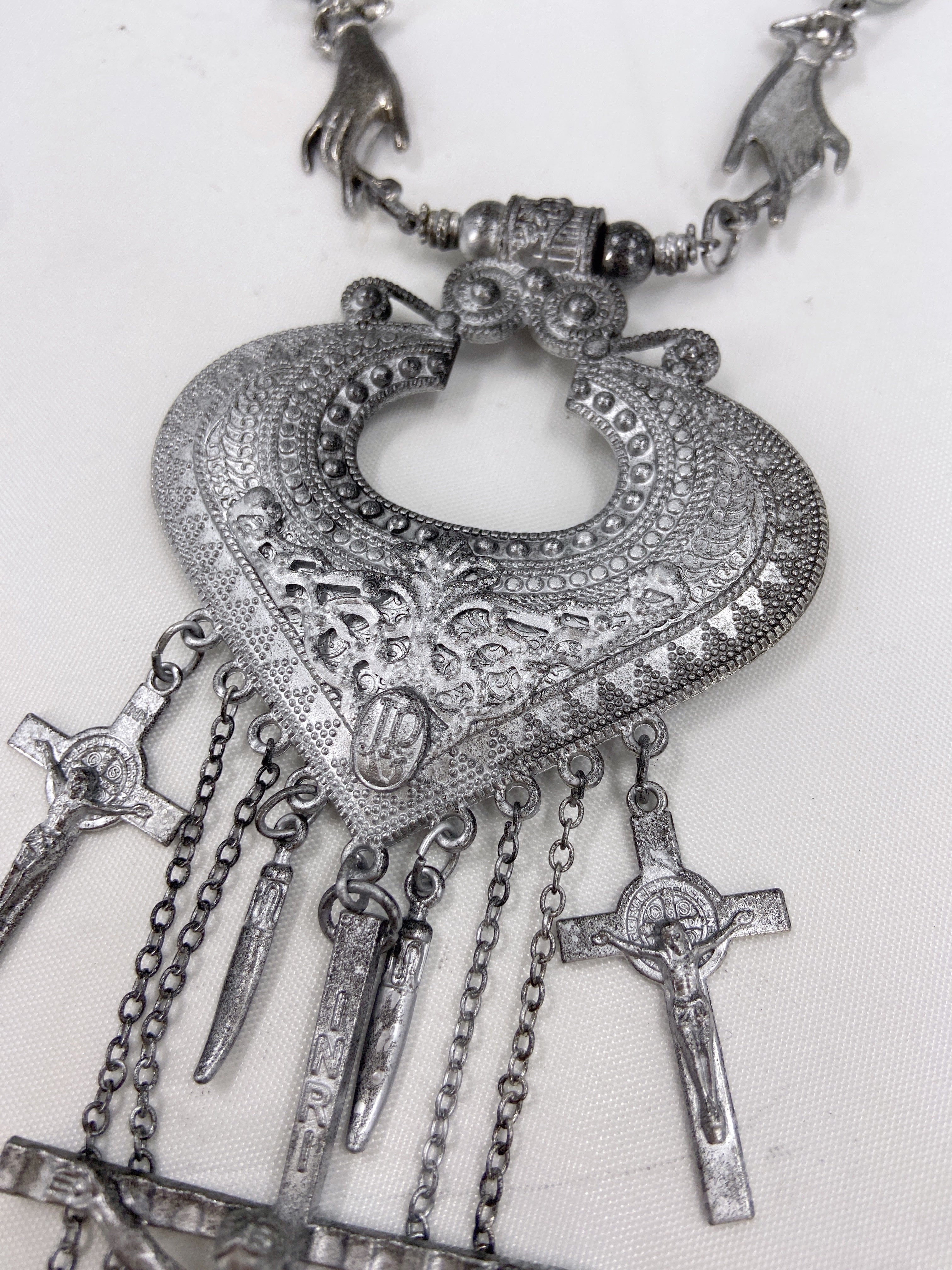 Jean Paul Gaultier 90S Sample Spade Chain Fringe Triple Crucifix Cross Chain Necklace - 9