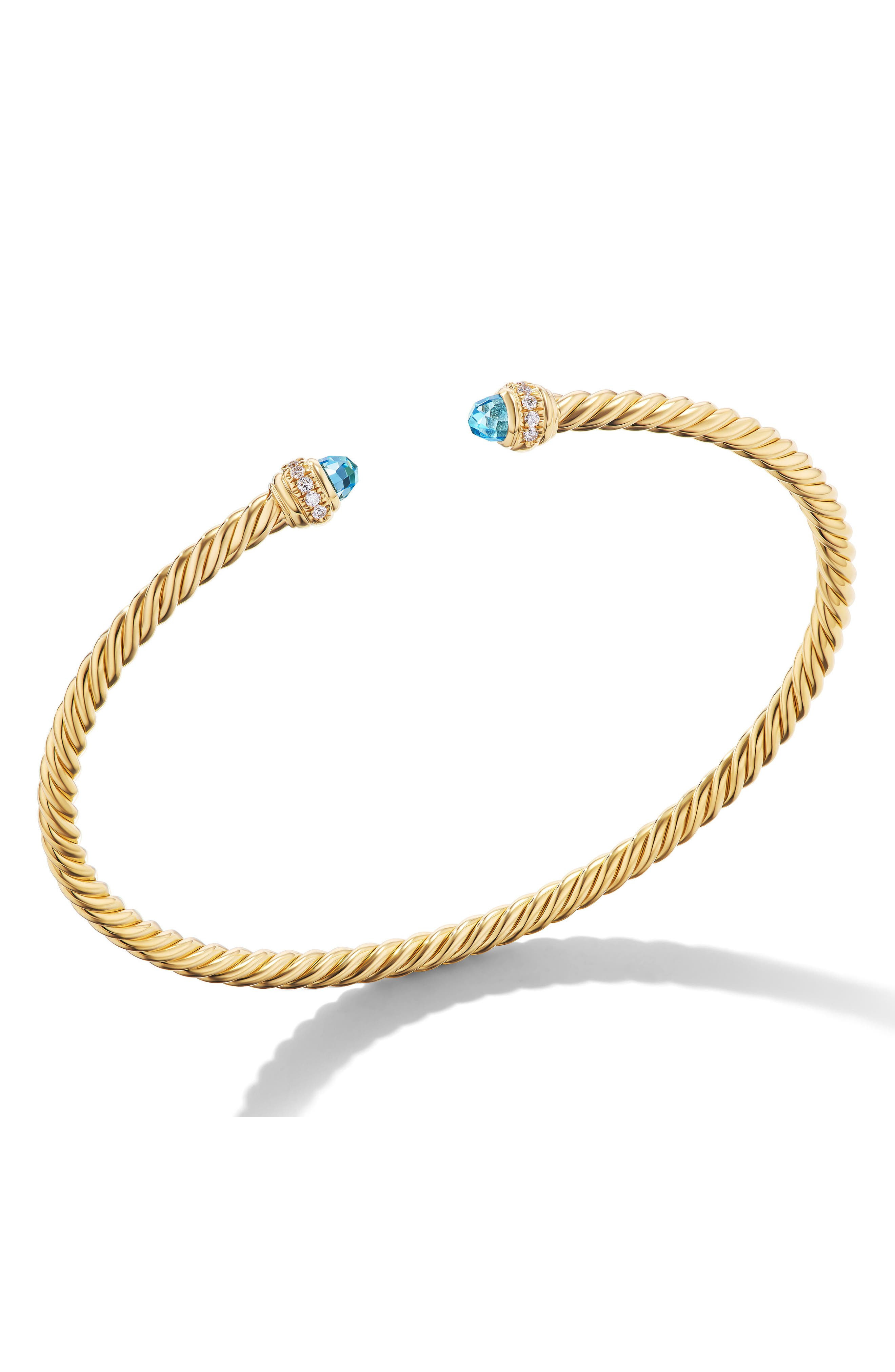 David Yurman Classic Cablespira® Bracelet in 18K Gold with Diamonds, 3mm in 18K Yellow Gold/Blue Top - 2