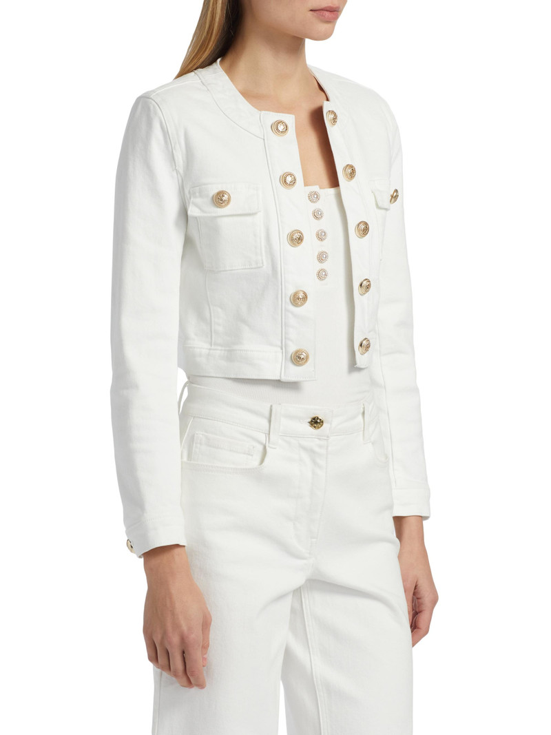 Women's Valentina Stretch Denim Collarless Crop Jacket - White 4