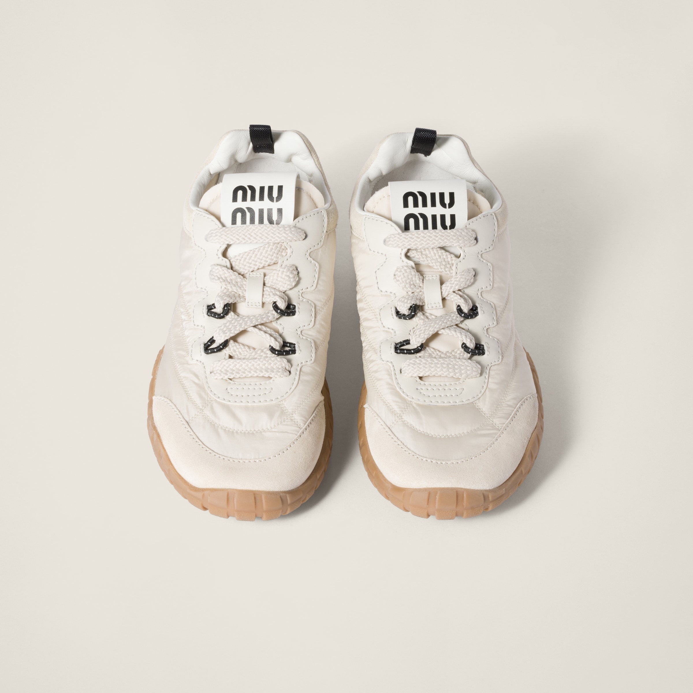 【MiuMiu】Tyre technical fabric and suede sneakers Ivory Tyre Technical Fabric And Suede Sneakers | Miu Miu