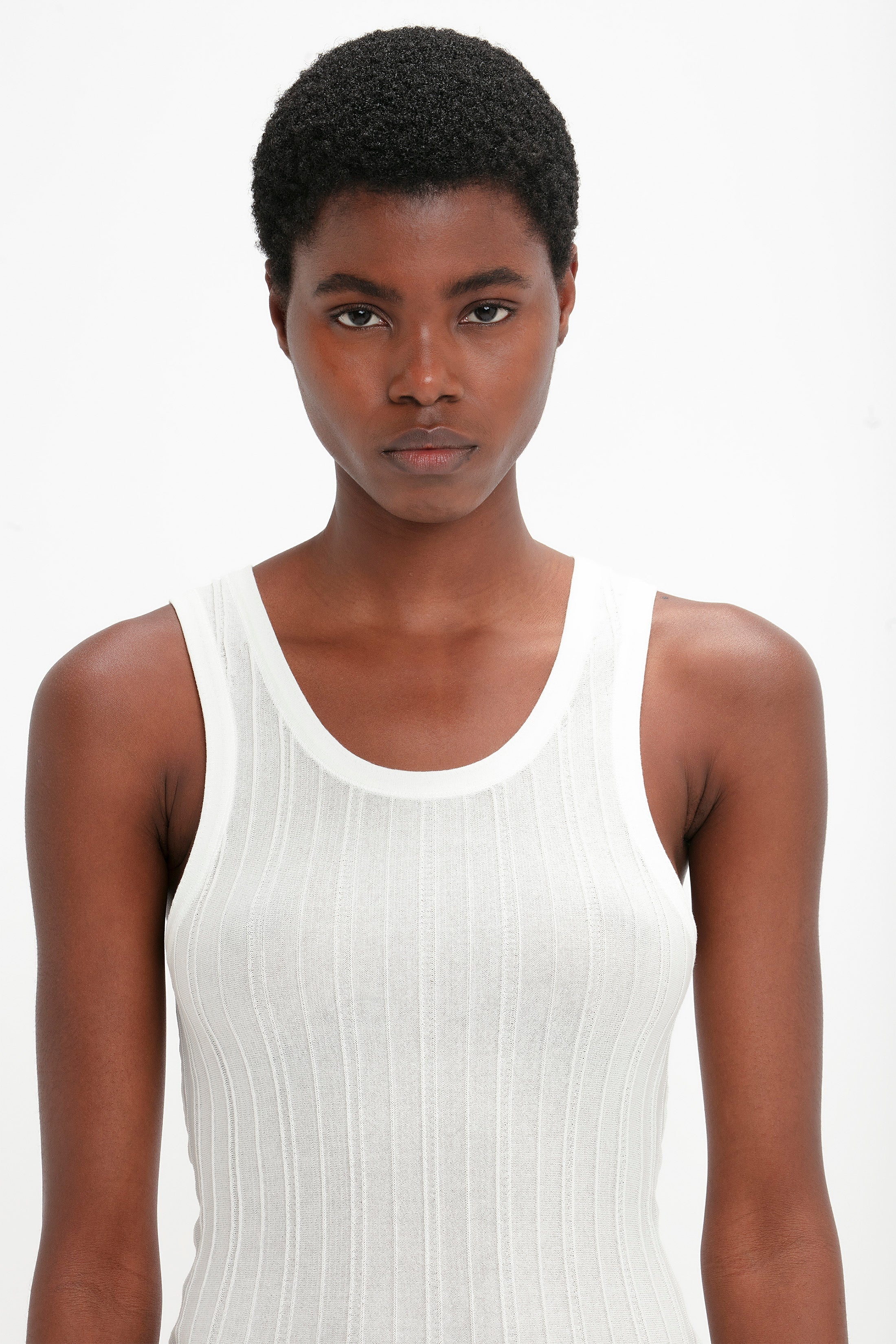 Fine Knit Vertical Stripe Tank In White - 6