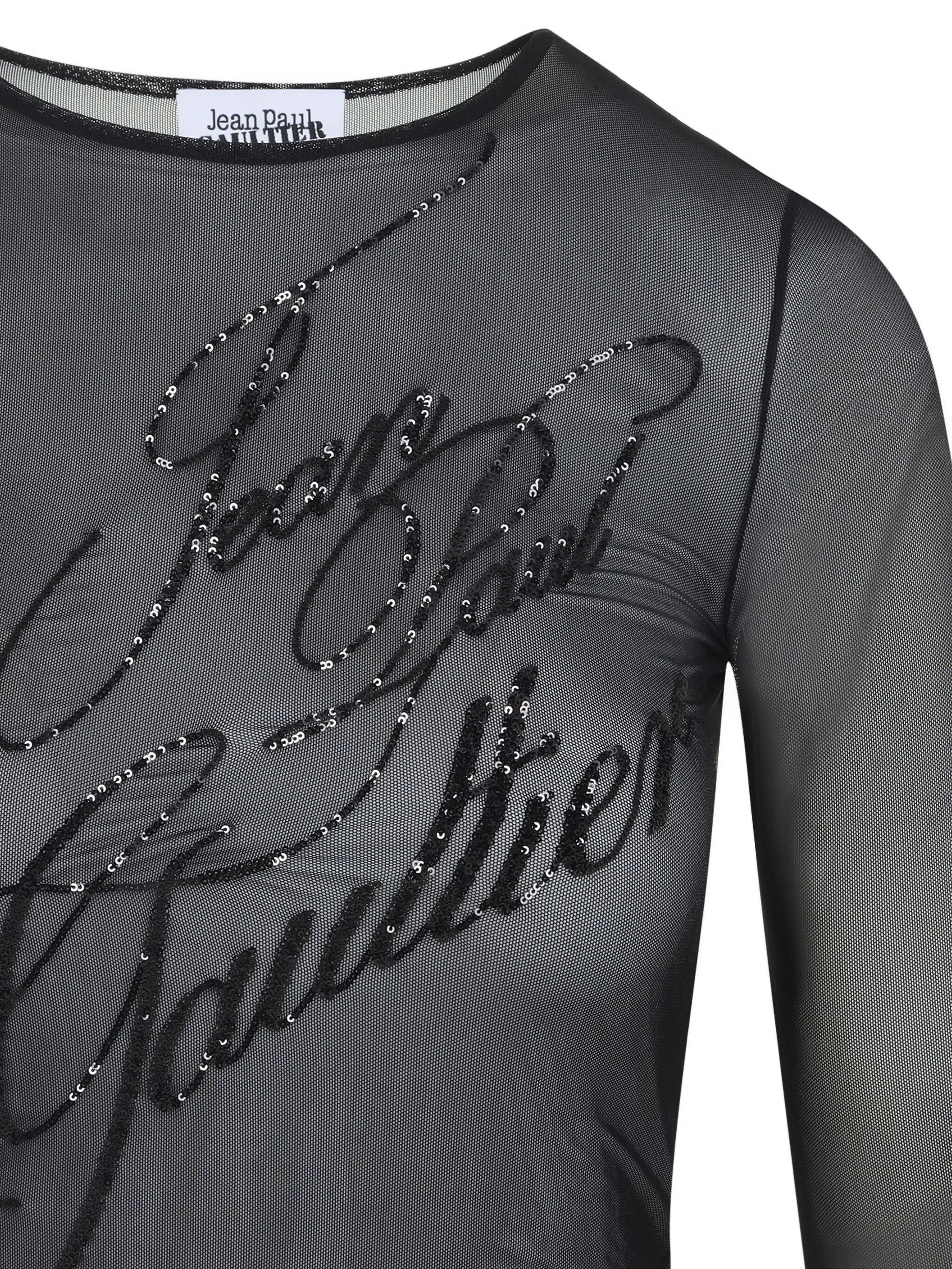 JEAN PAUL GAULTIER - Women Mesh With Sequins Embroidery "Jean Paul Gaultier" Long Sleeves Top - 3