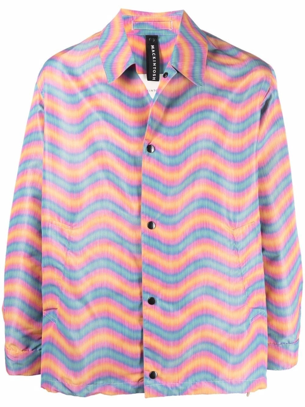 wave-print button-fastening jacket - 1