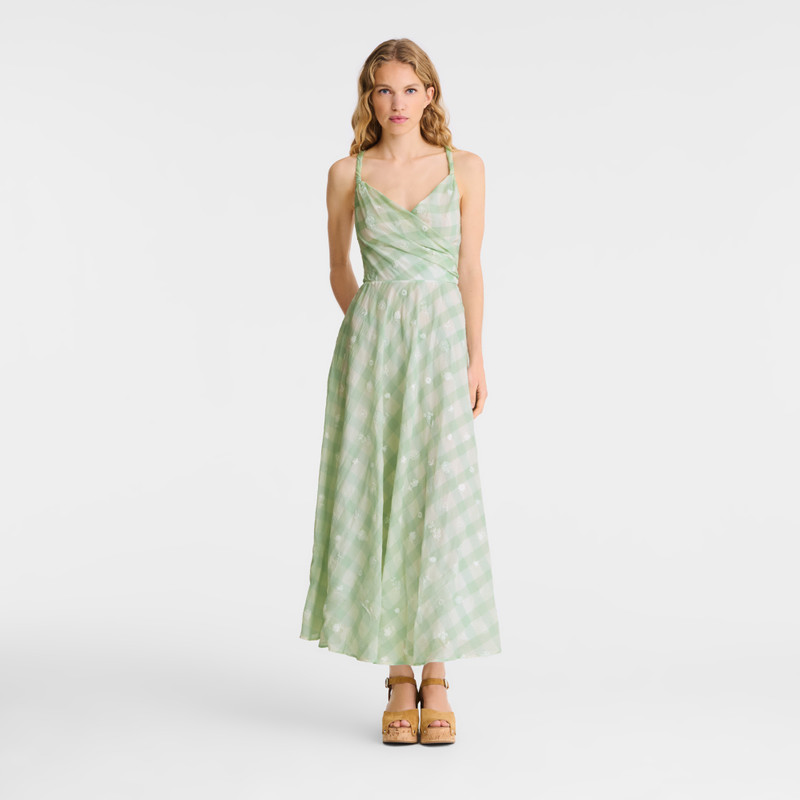Longchamp Long dress Aqua Green - Vichy jacquard embroidered outlook