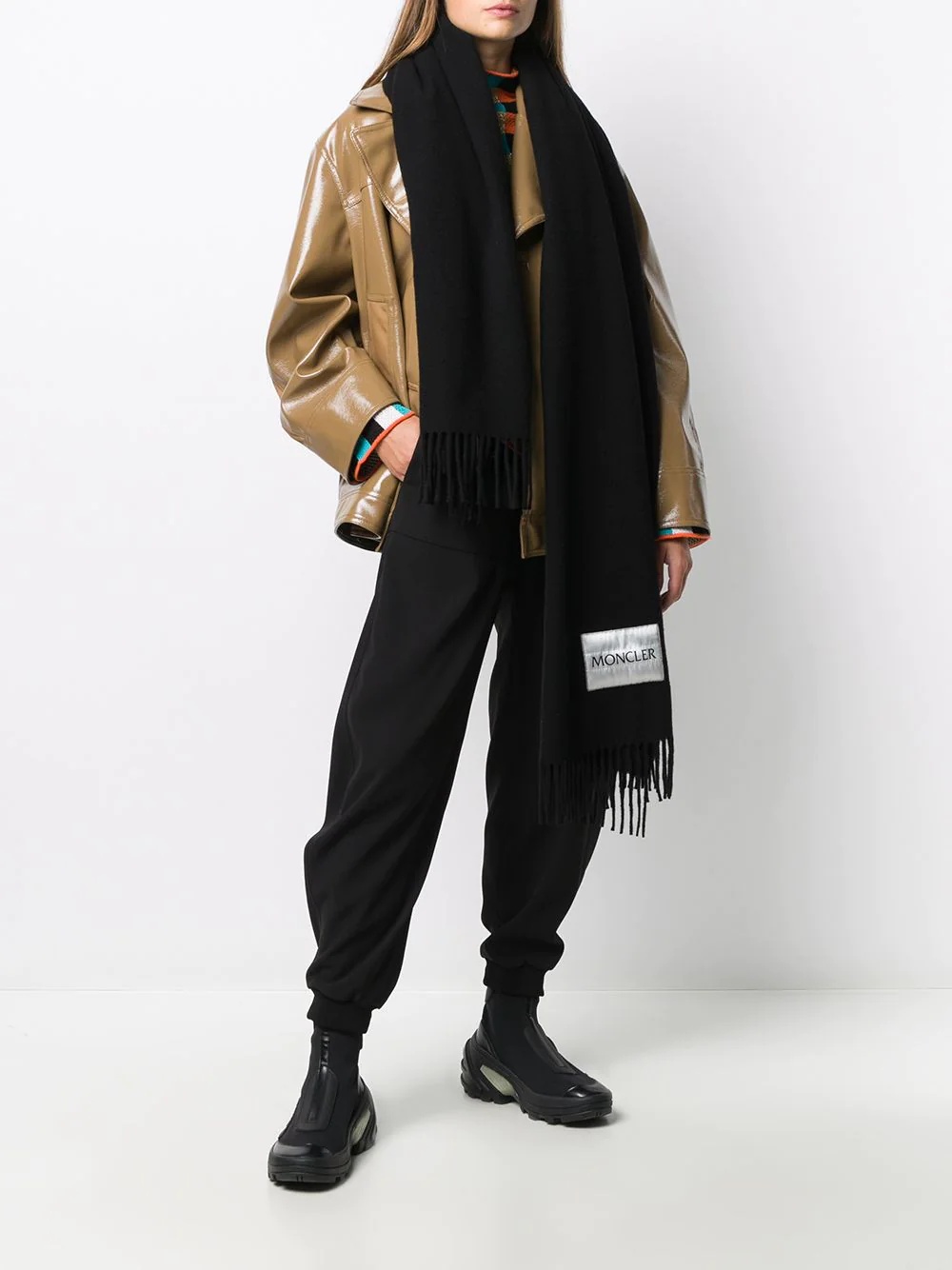 logo-patch fringed winter scarf - 2