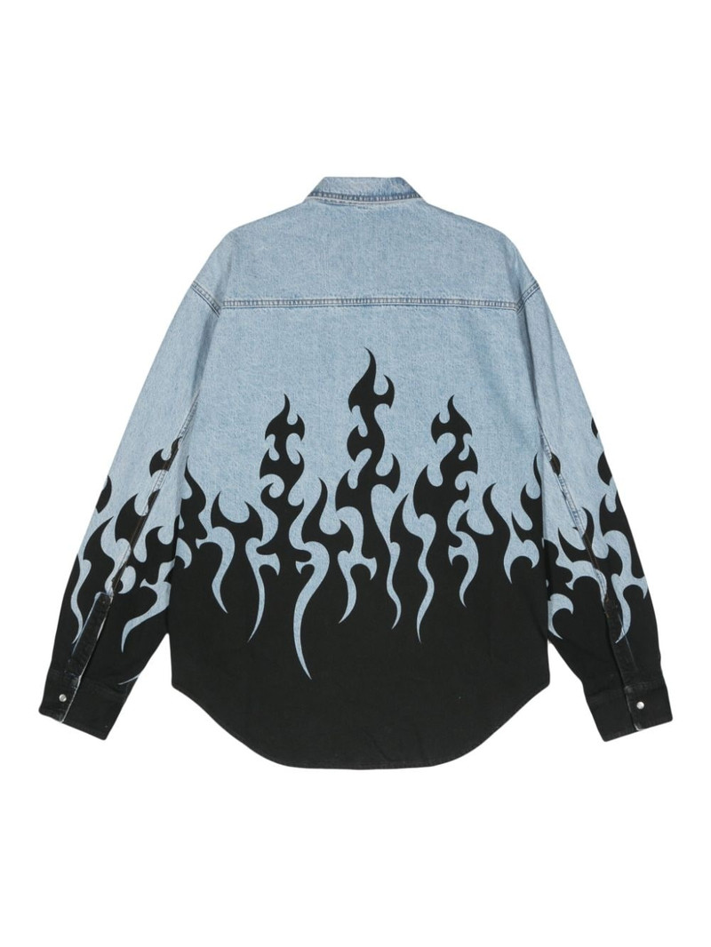 VETEMENTS flame-print denim shirt outlook