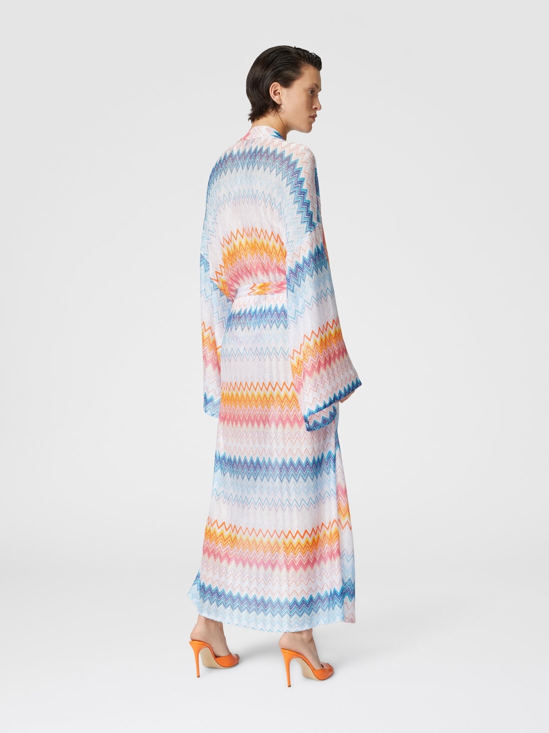 Kimono cover-up in zigzag lamé viscose blend with belt at the waist - 3