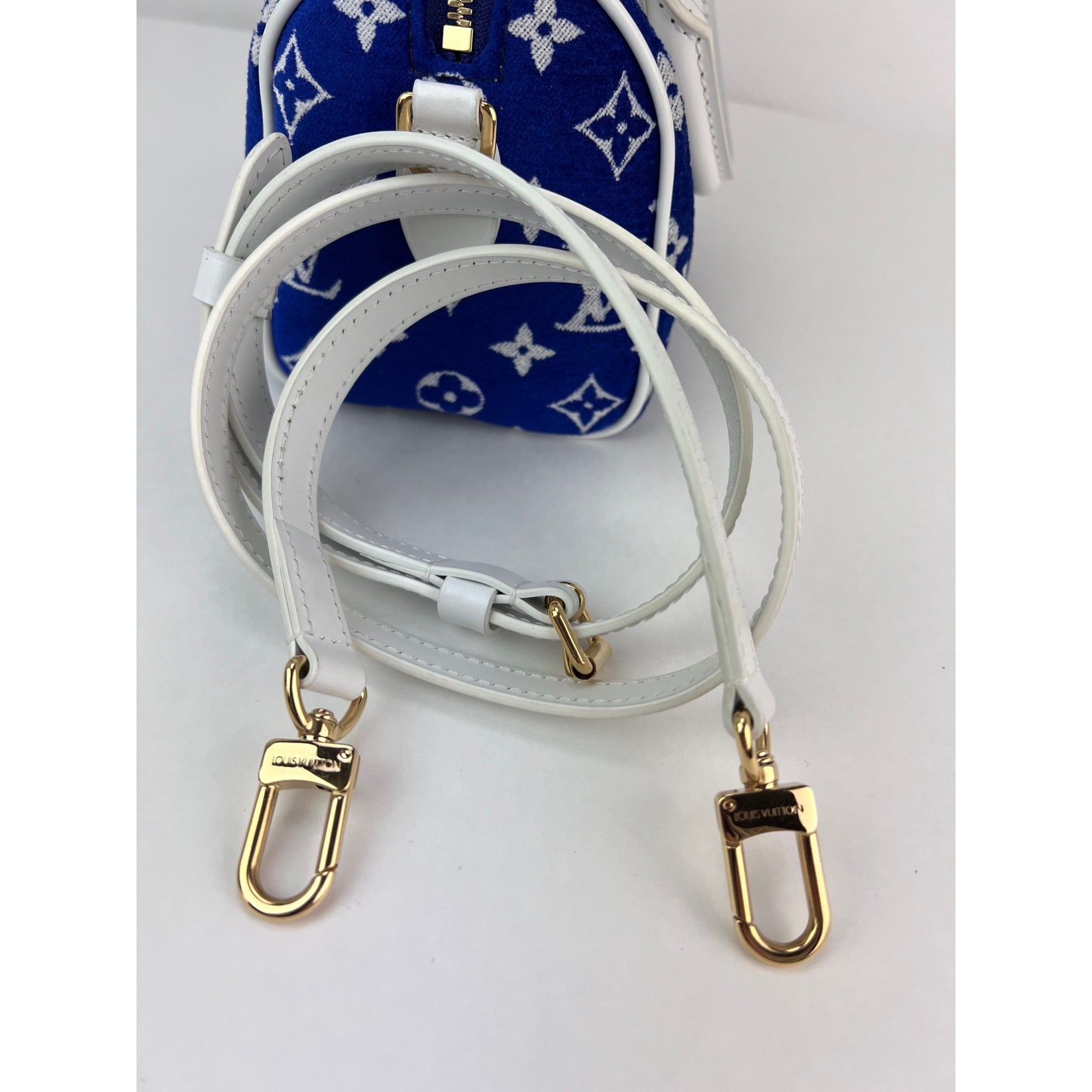 Louis Vuitton Jacquard Velvet Speedy 20 Bandouliere Blue Crossbody Bag - 8
