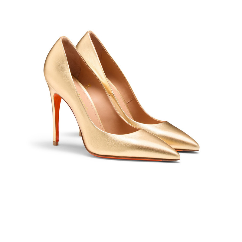 Santoni Women's gold laminated leather high-heel pump outlook