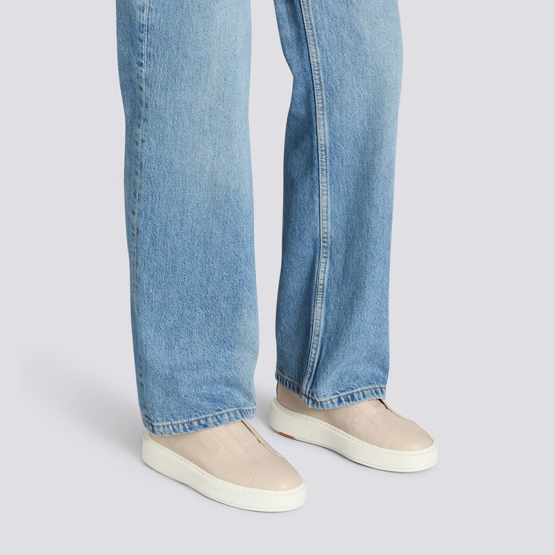 Santoni Women's pink tumbled leather slip-on sneaker outlook