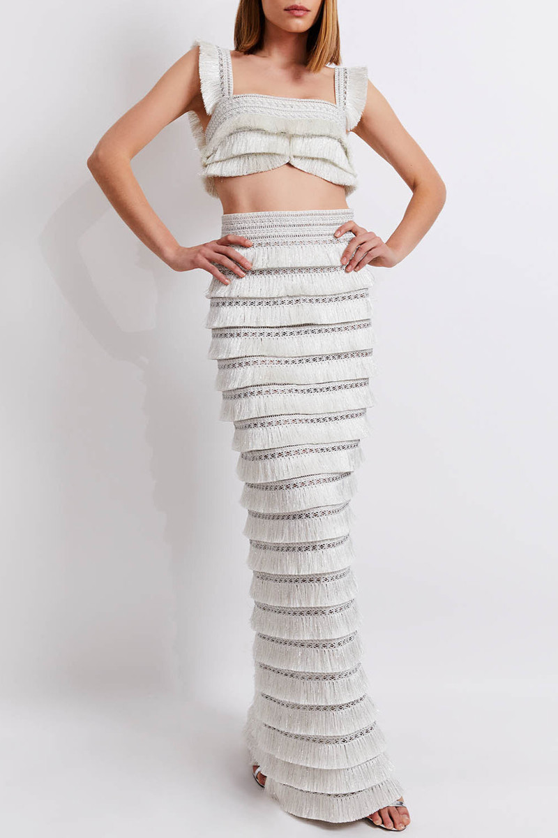 Metallic Fringe Maxi Skirt 1