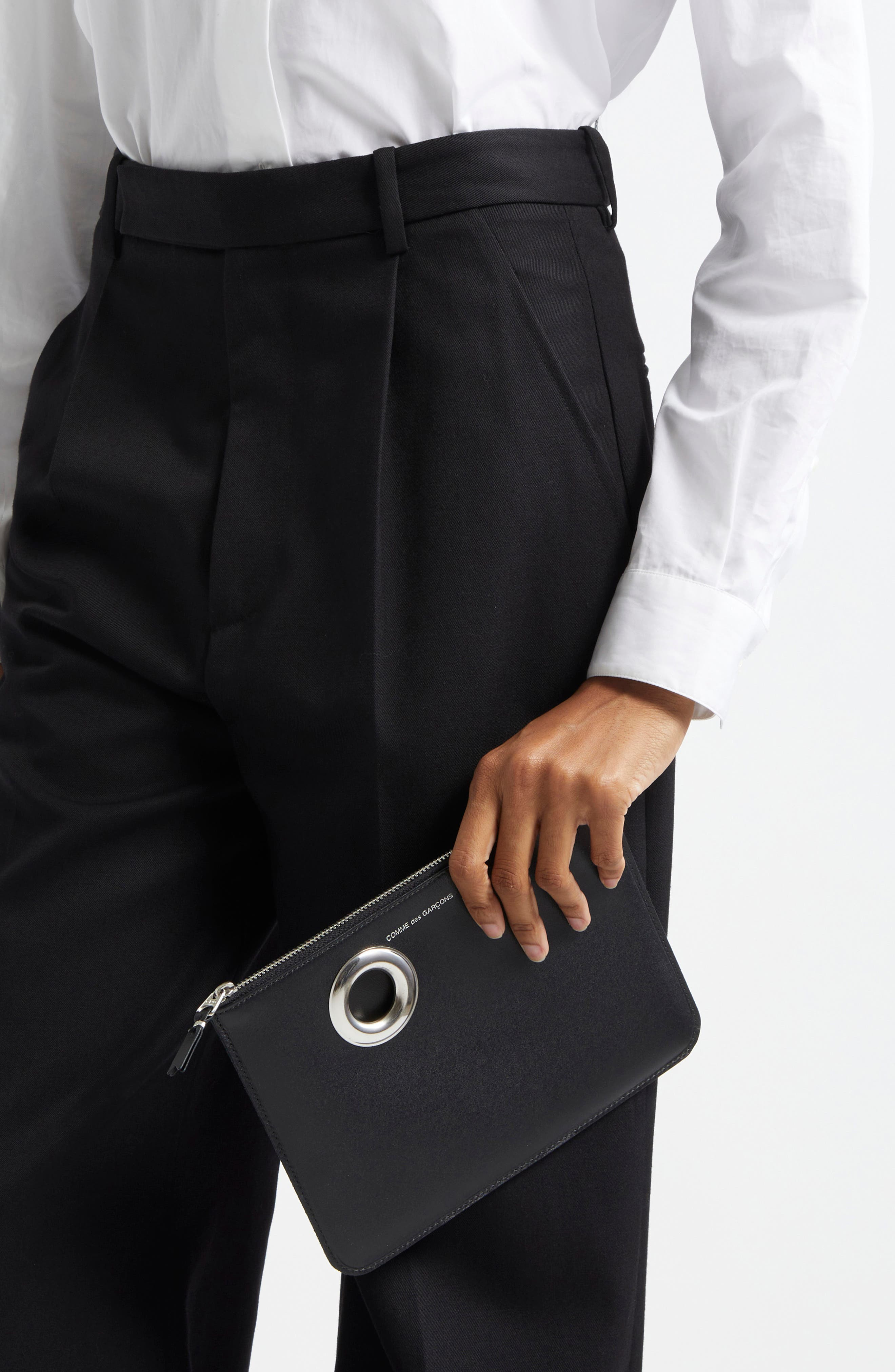 Comme des Garçons Wallets Large Eyelet Leather Zip Pouch in Black at Nordstrom - 3