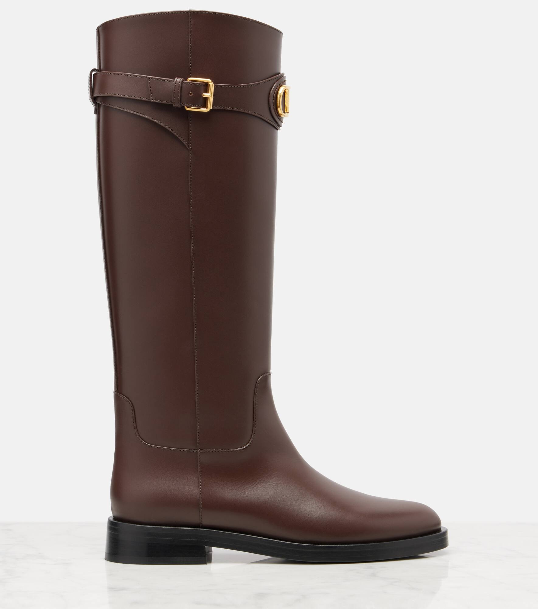 VLogo leather knee-high boots - 4