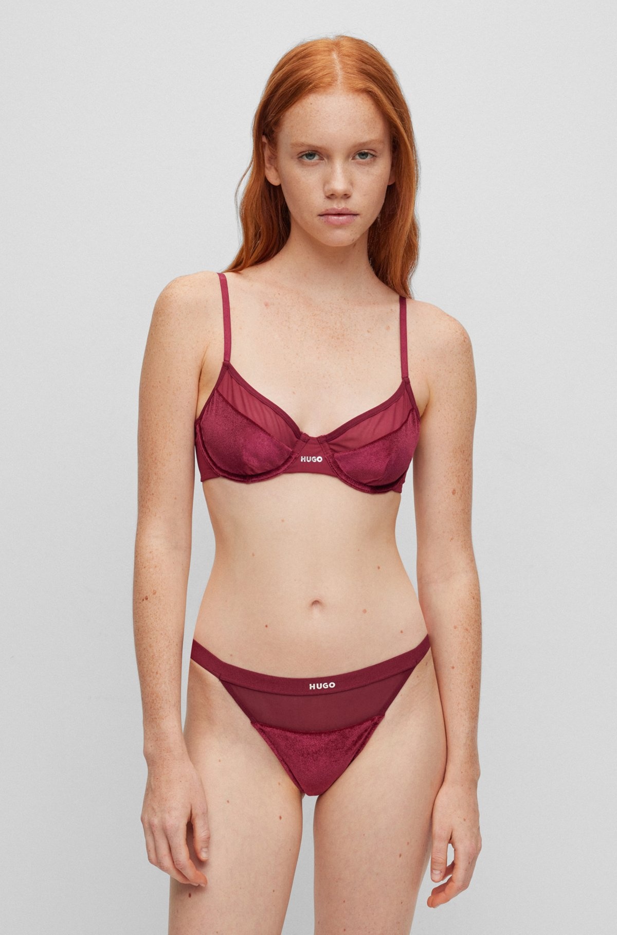 MIXED-MATERIAL UNDERWIRED BRA WITH FOIL LOGO - 2