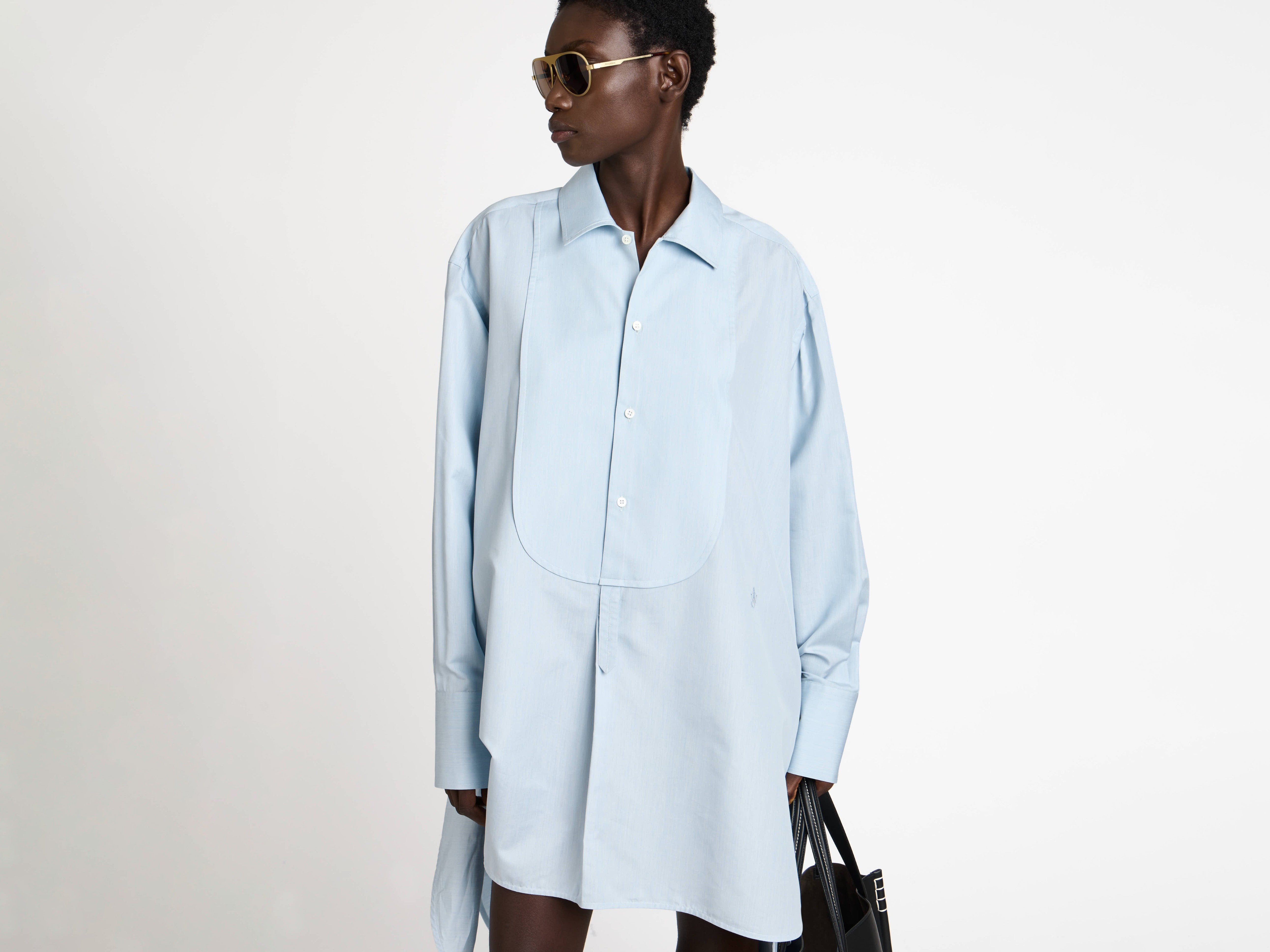 KNOTTED DETAIL SILK SHIRT DRESS IN POWDER BLUE - 3