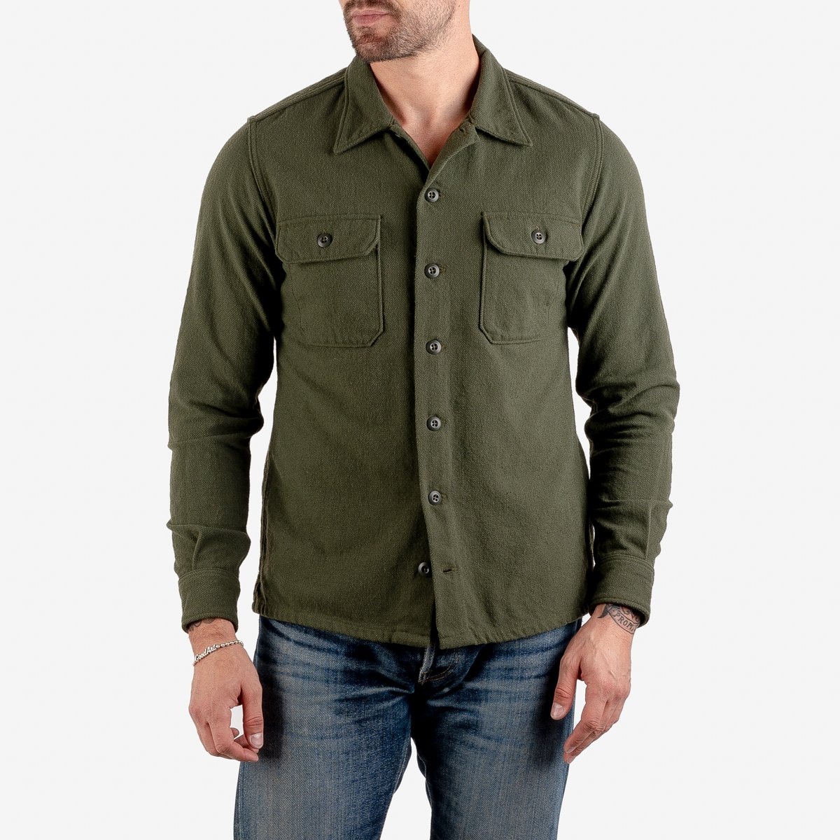 IHSH-346-ODG 10oz Recycled Nylon Mechanic Work Shirt - Olive Drab Green - 2