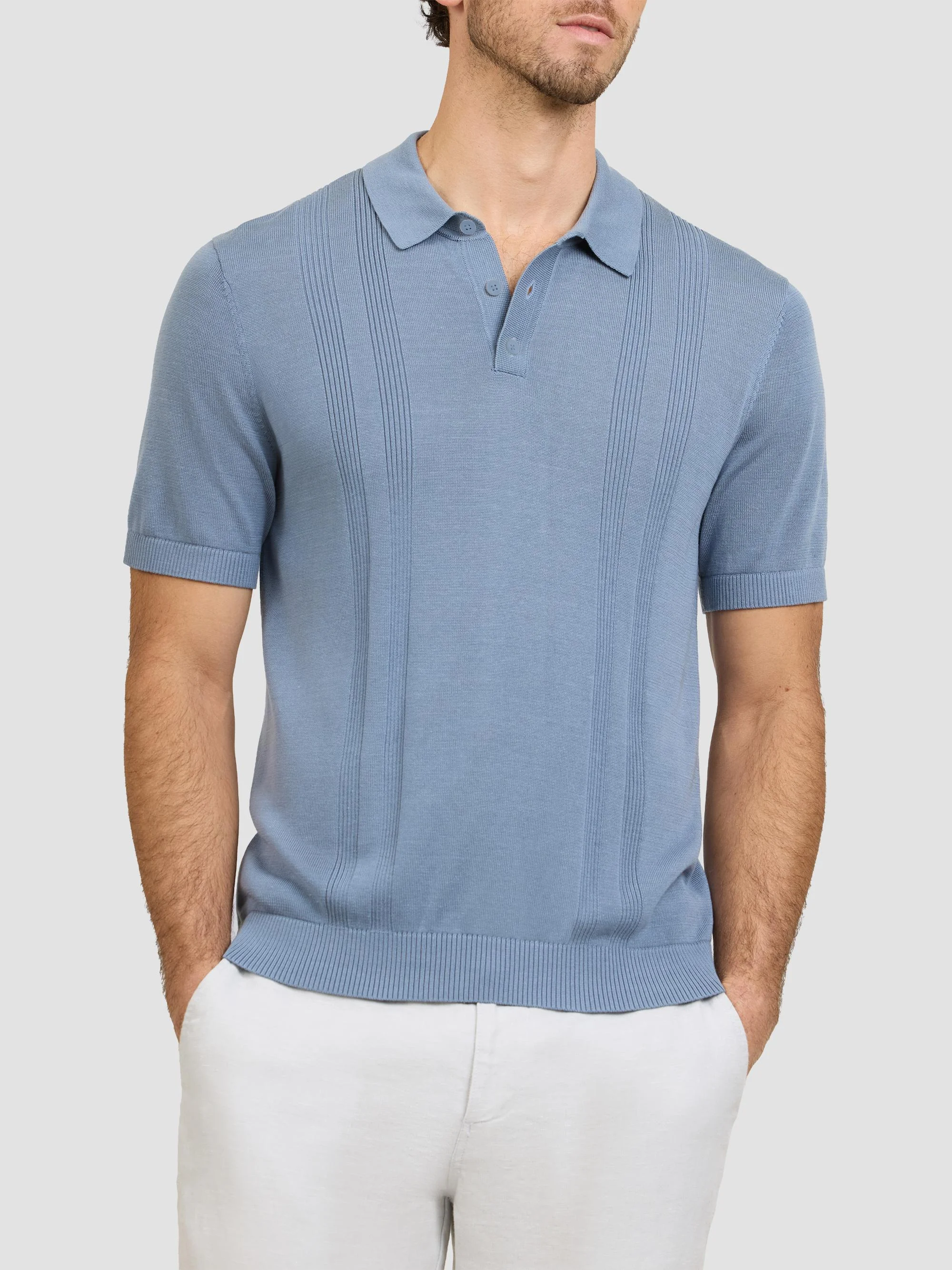 Men's Rib-Knit Polo Shirt - Lagoon - 1