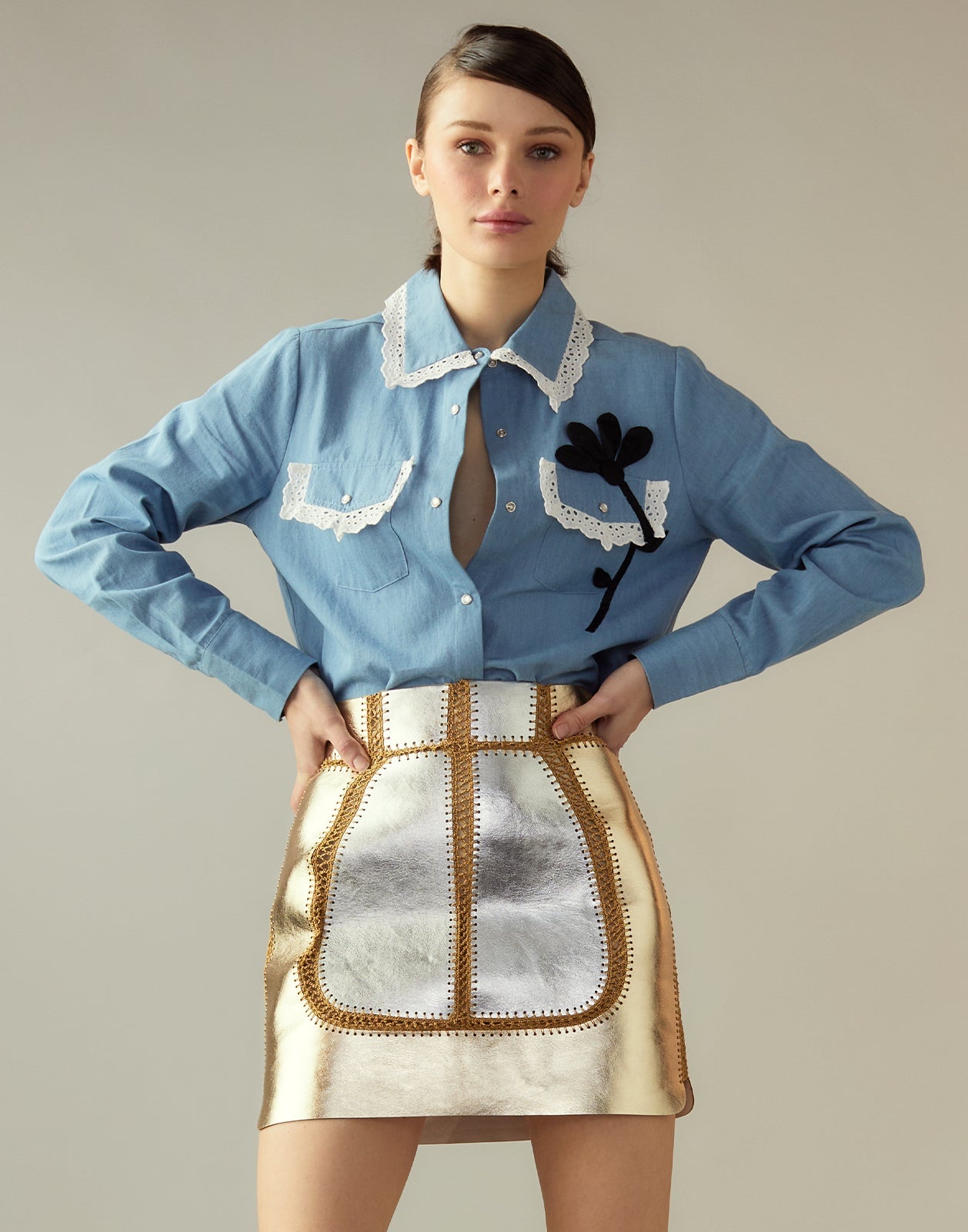 Mixed Metallic Vegan Leather Skirt - 5