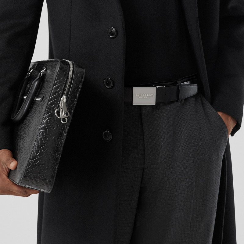 Reversible Plaque Buckle London Check and Leather Belt 5