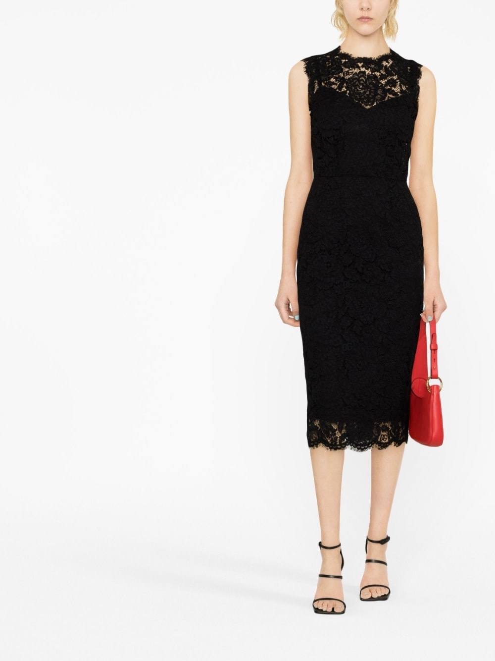 lace-overlay fitted sleeveless dress - 2