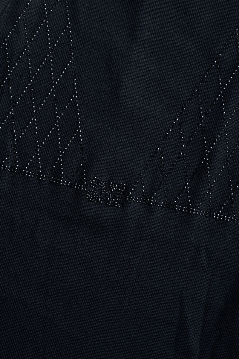 블랙 소프트 COTTON RIB RHINESTONE TOP 6