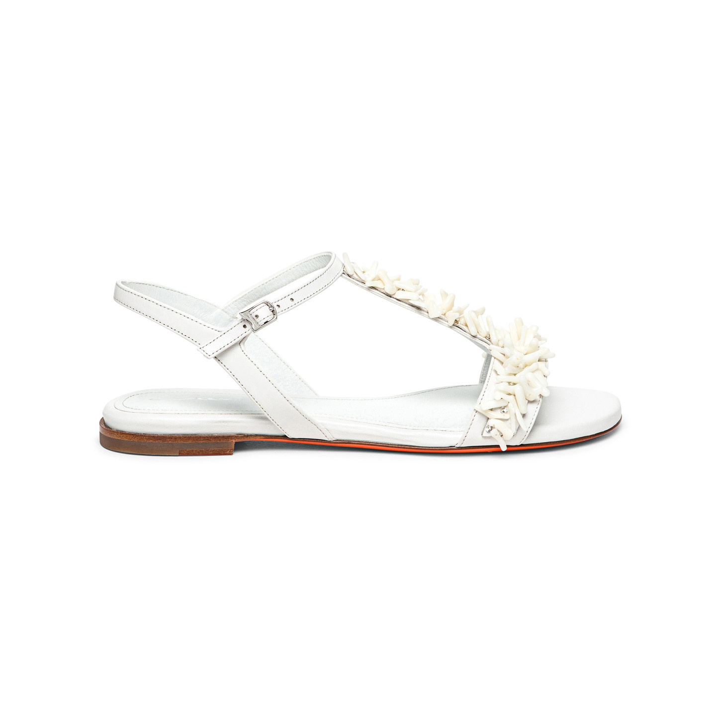 Women's white leather and corals sandal - 1