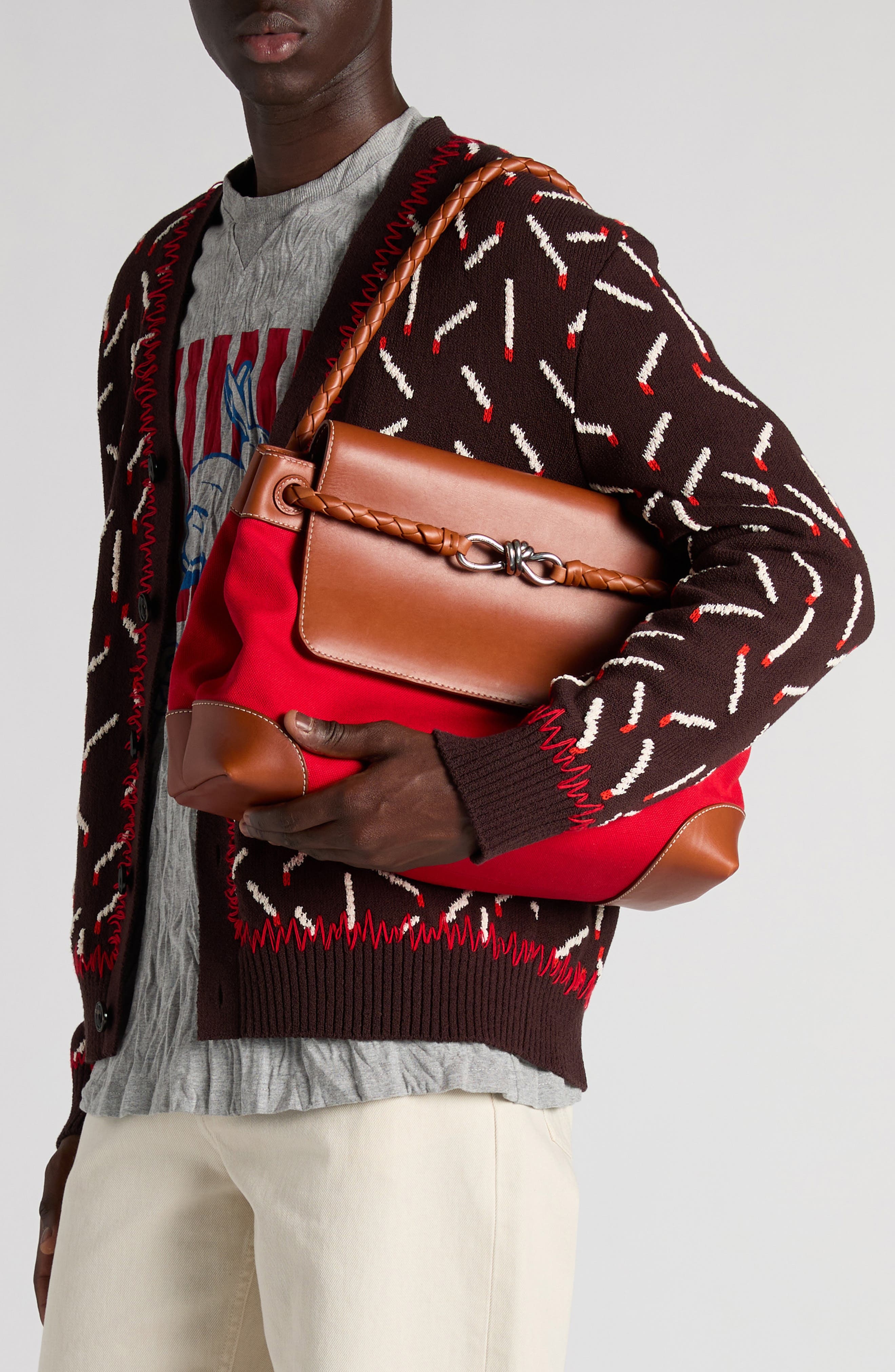 Bottega Veneta Andiamo Mixed Media Messenger Bag in 6544 Sca/Li W-Na/Li W-V.s at Nordstrom - 2