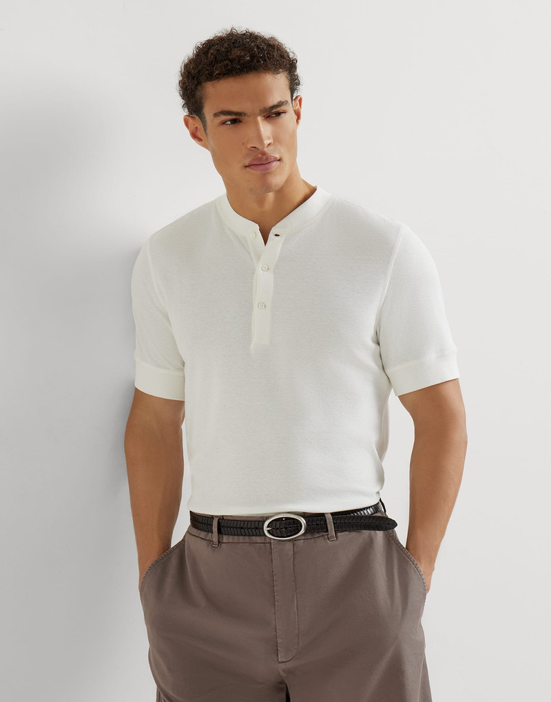 Cotton waffle jersey T-shirt with Henley collar 5