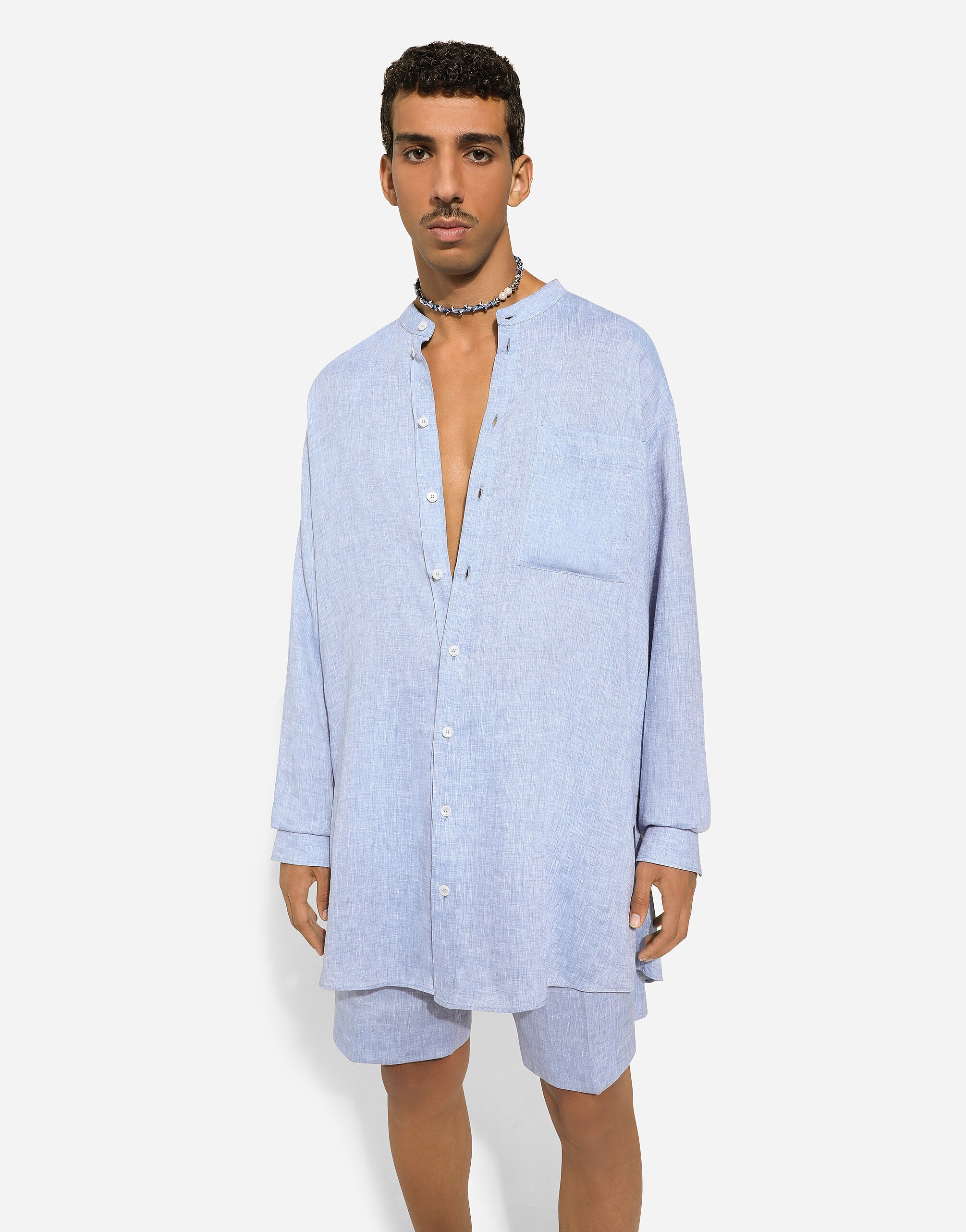 Oversize linen shirt with Mandarin collar - 4