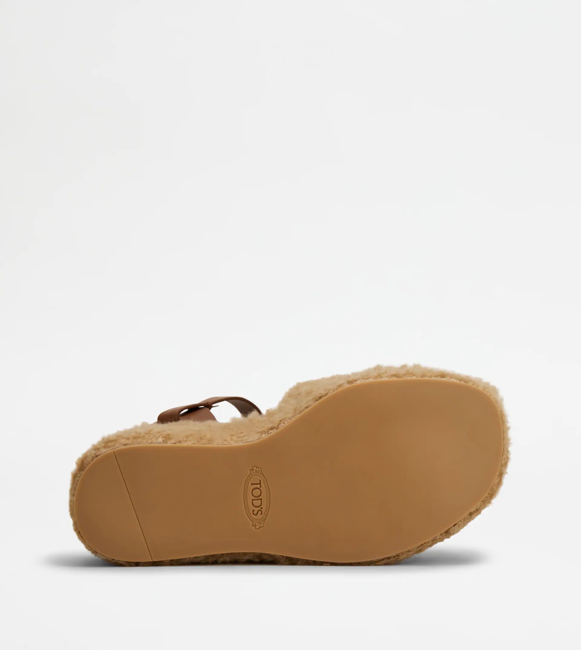 WEDGE SANDALS IN LEATHER AND WOOL - BROWN - 4