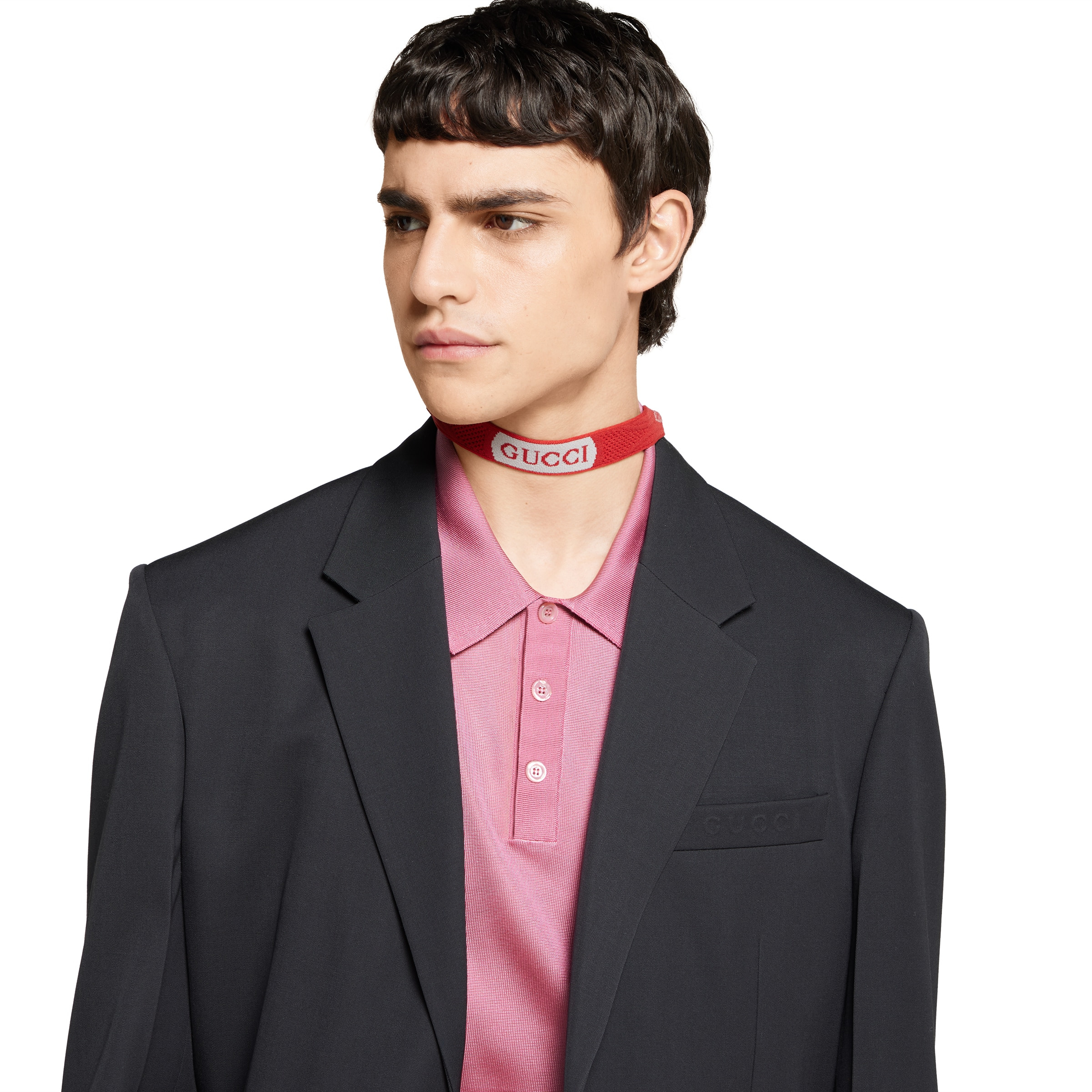 Fine silk knit polo top with intarsia - 5