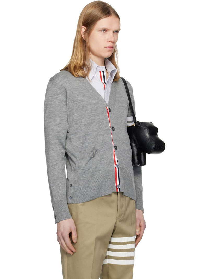 Gray Merino Wool 4-Bar Classic V-neck Cardigan 2