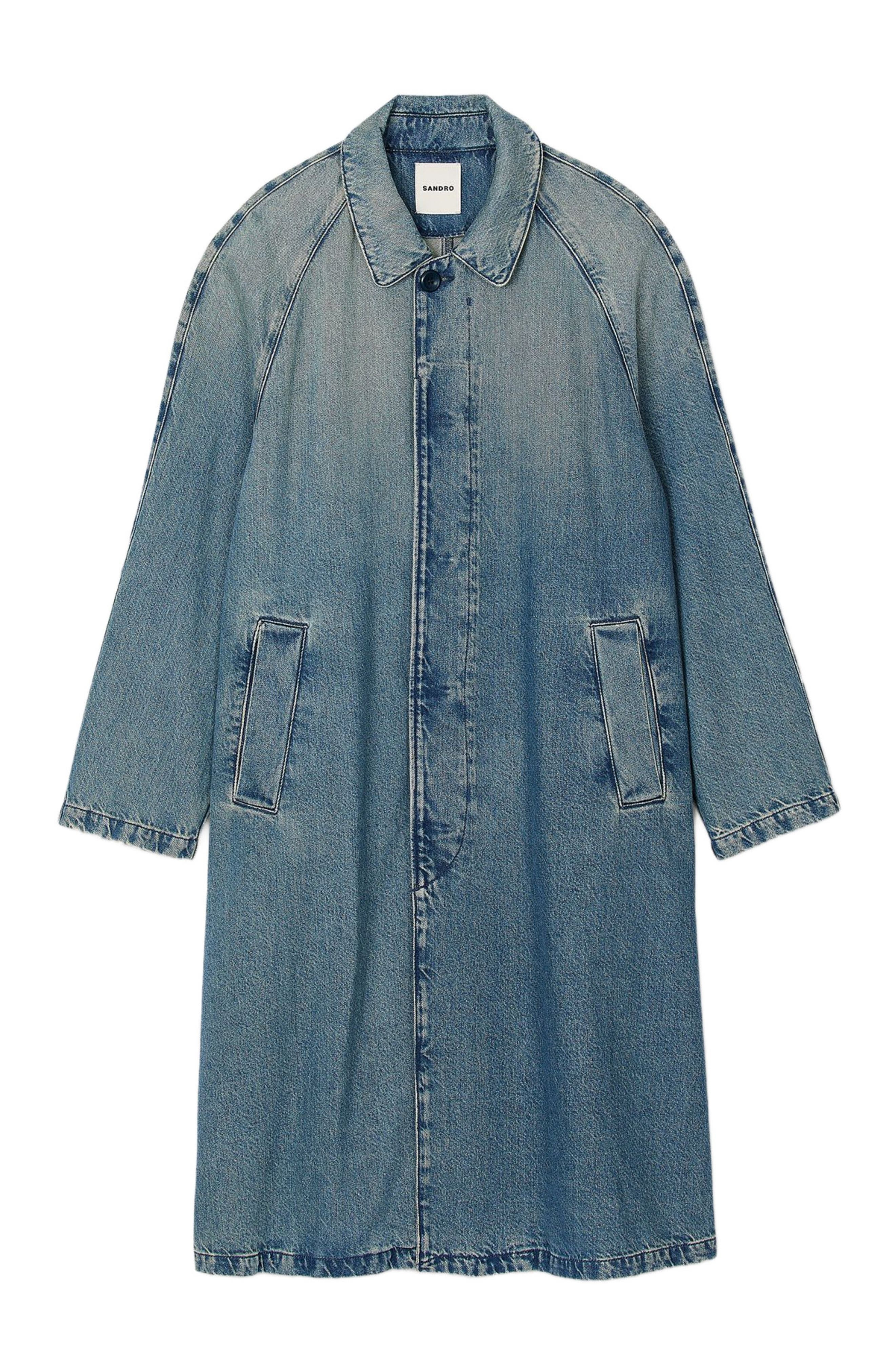 SANDRO Long faded denim coat in Blue Vintage - 5
