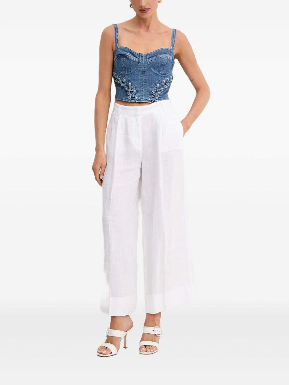 lace-up denim top - 2