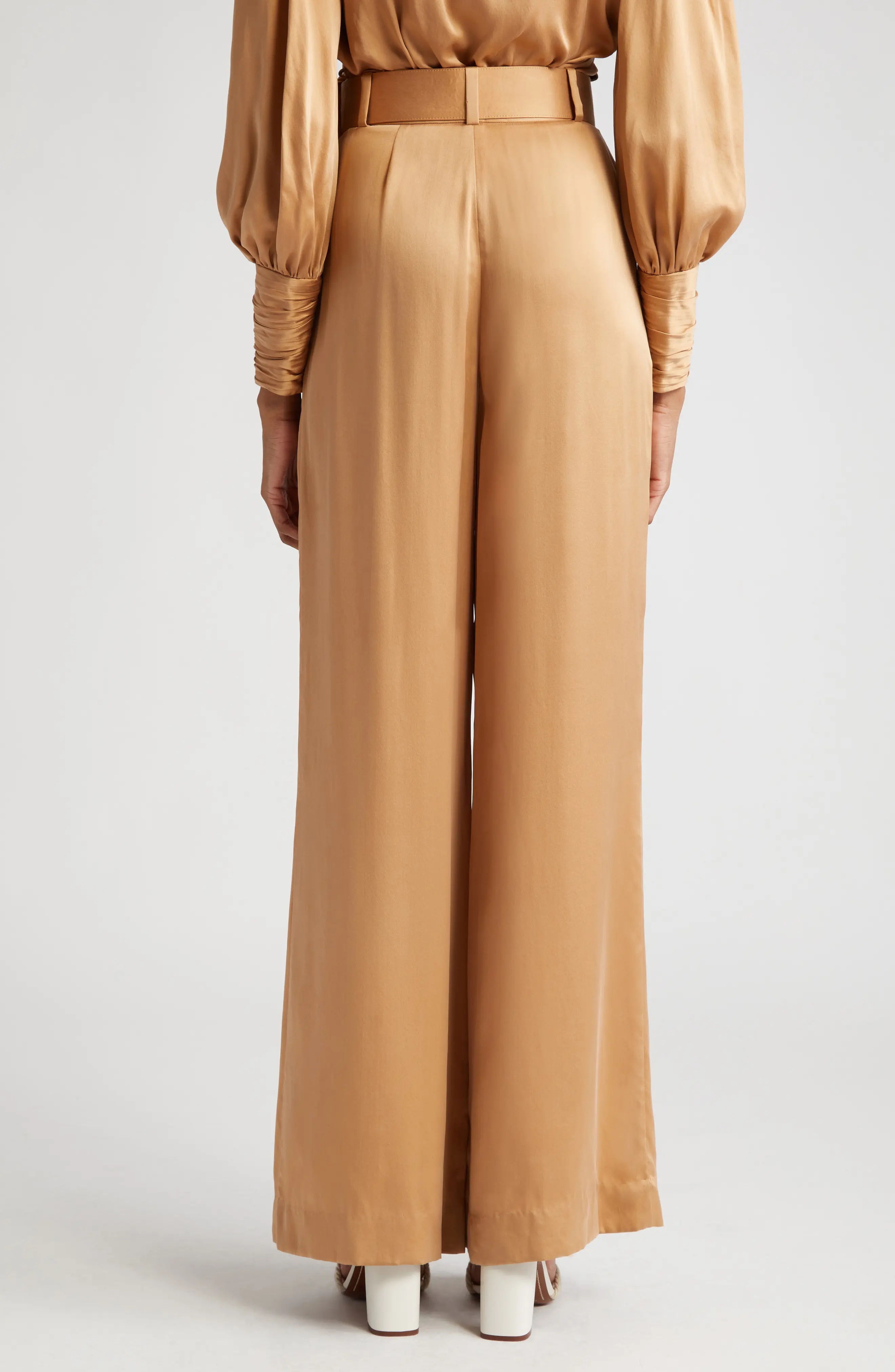 Belted Silk Wide Leg Pants - 3