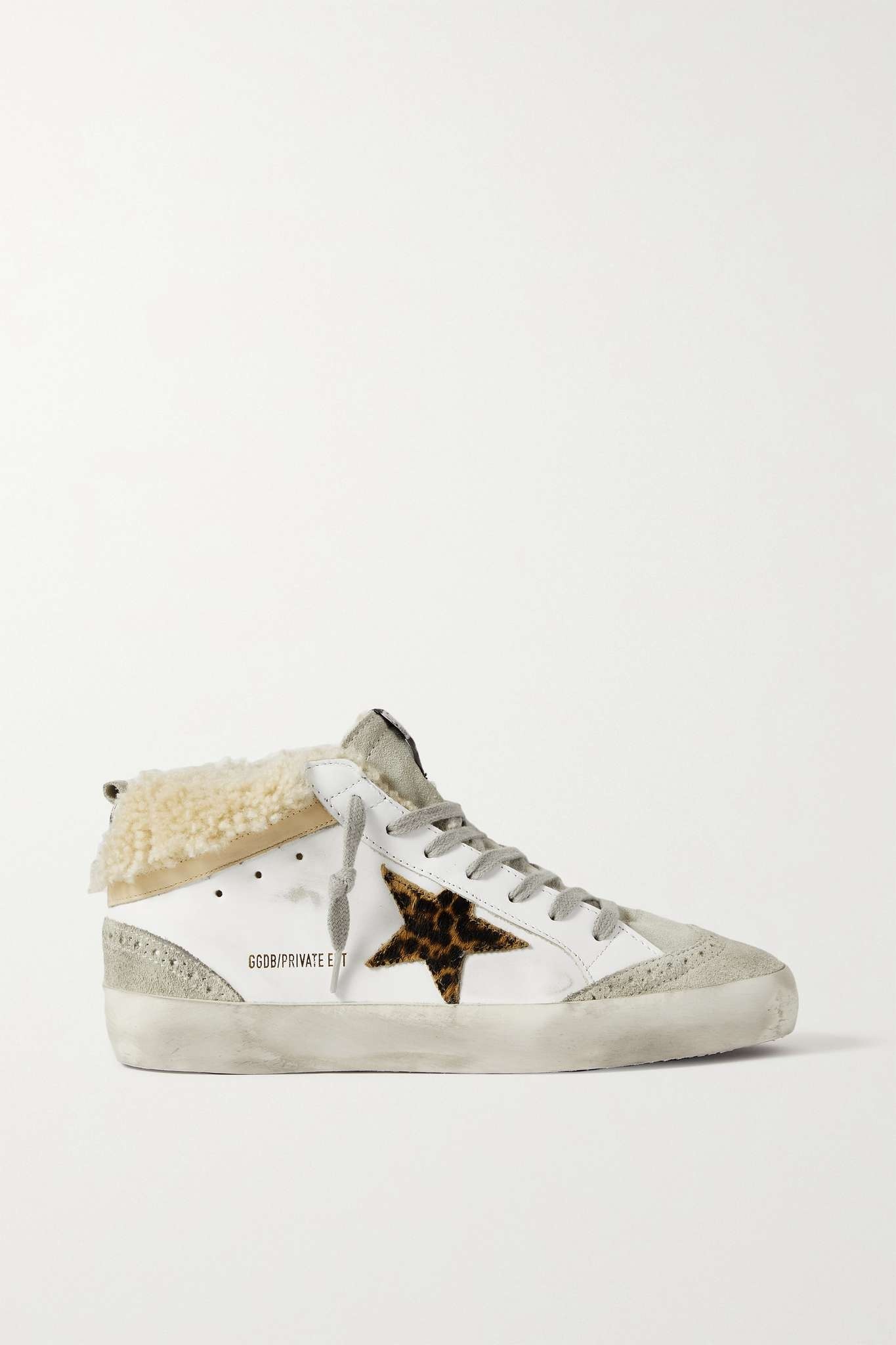 Mid Star shearling-lined distressed leather and suede sneakers - 1