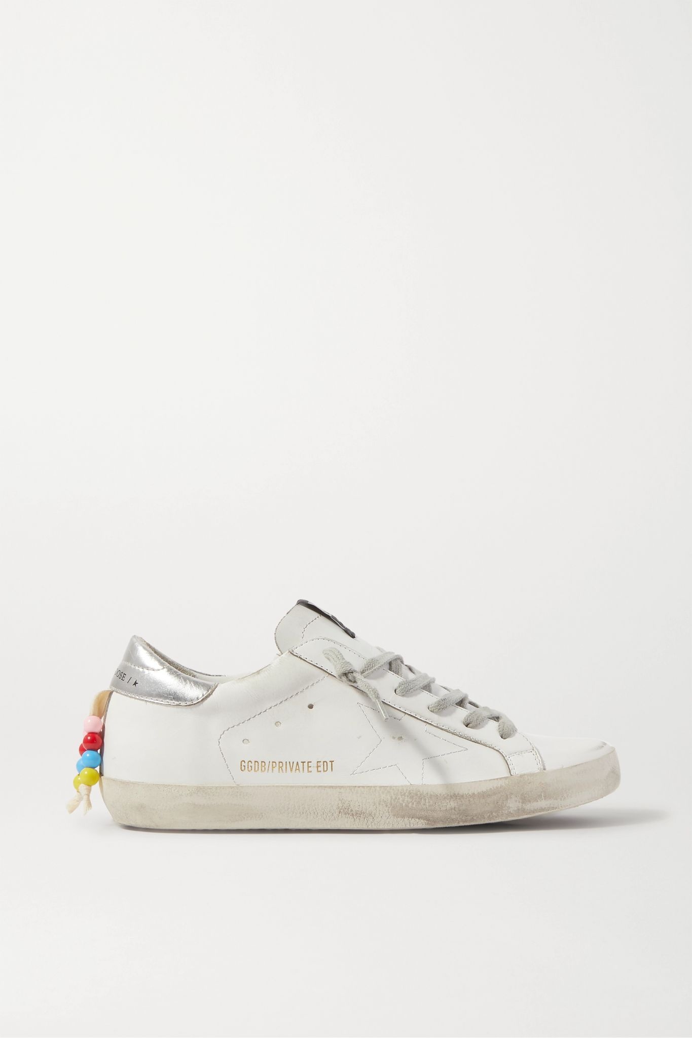 Superstar bead-embellished distressed leather sneakers - 1