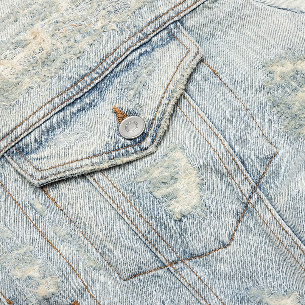 DESTROYED DENIM JACKET - TAN DENIM BLUE - 4