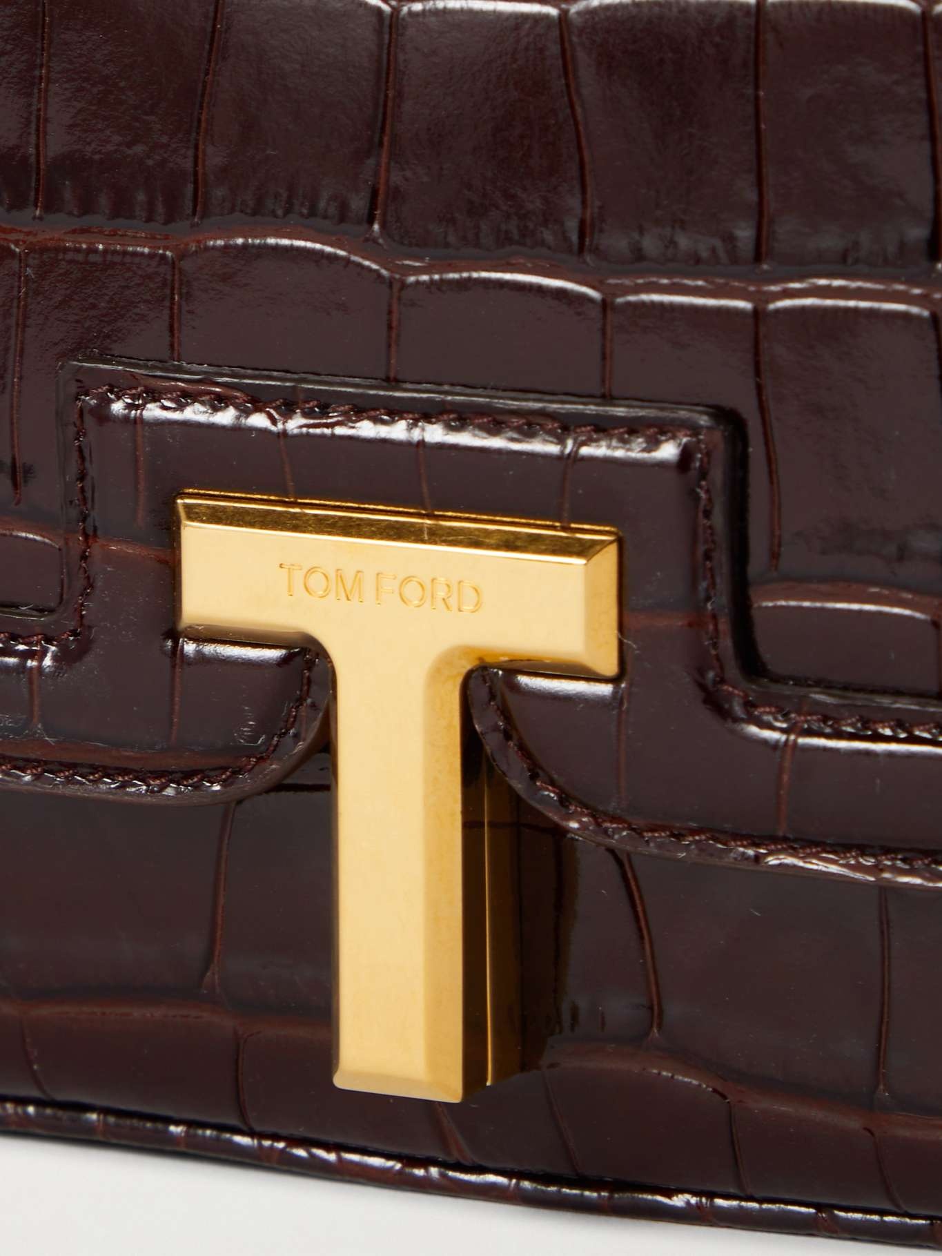 Glossed croc-effect leather shoulder bag - 4