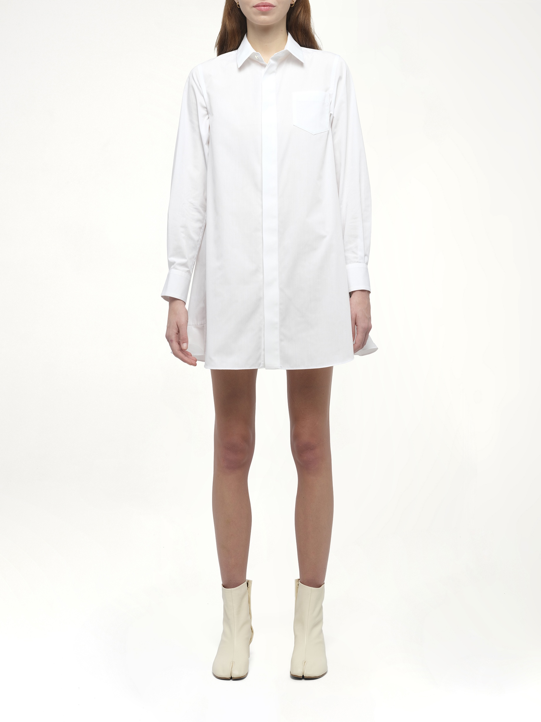 Frill Poplin Dress in Off White - 7