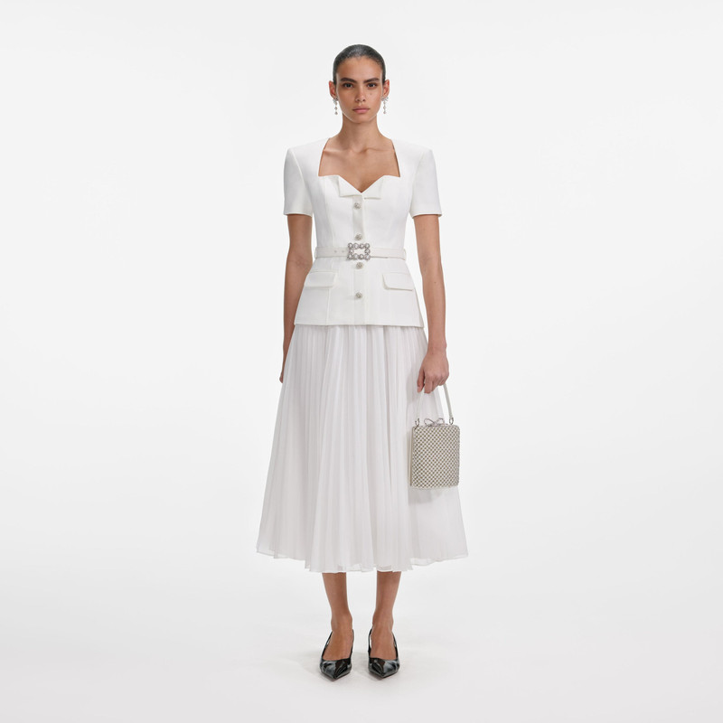 White Crepe Chiffon Midi Dress - 1