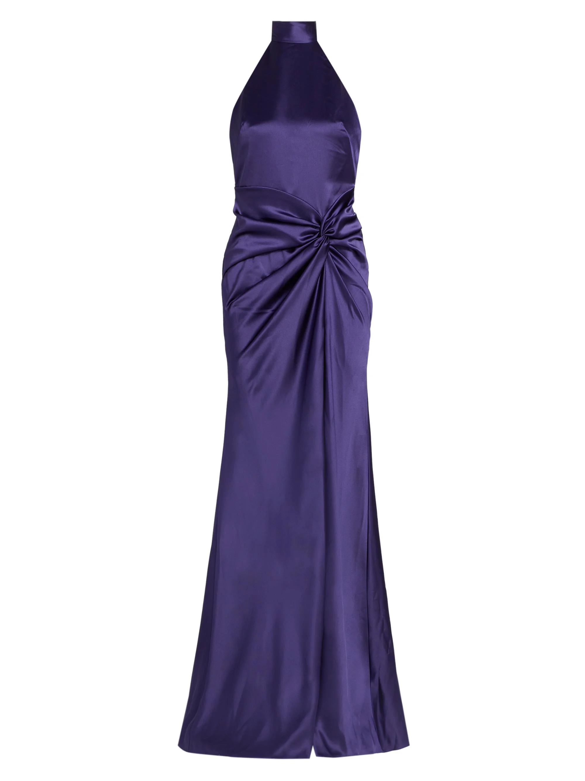 Women's Halterneck Draped Satin Gown - Amethyst - 1