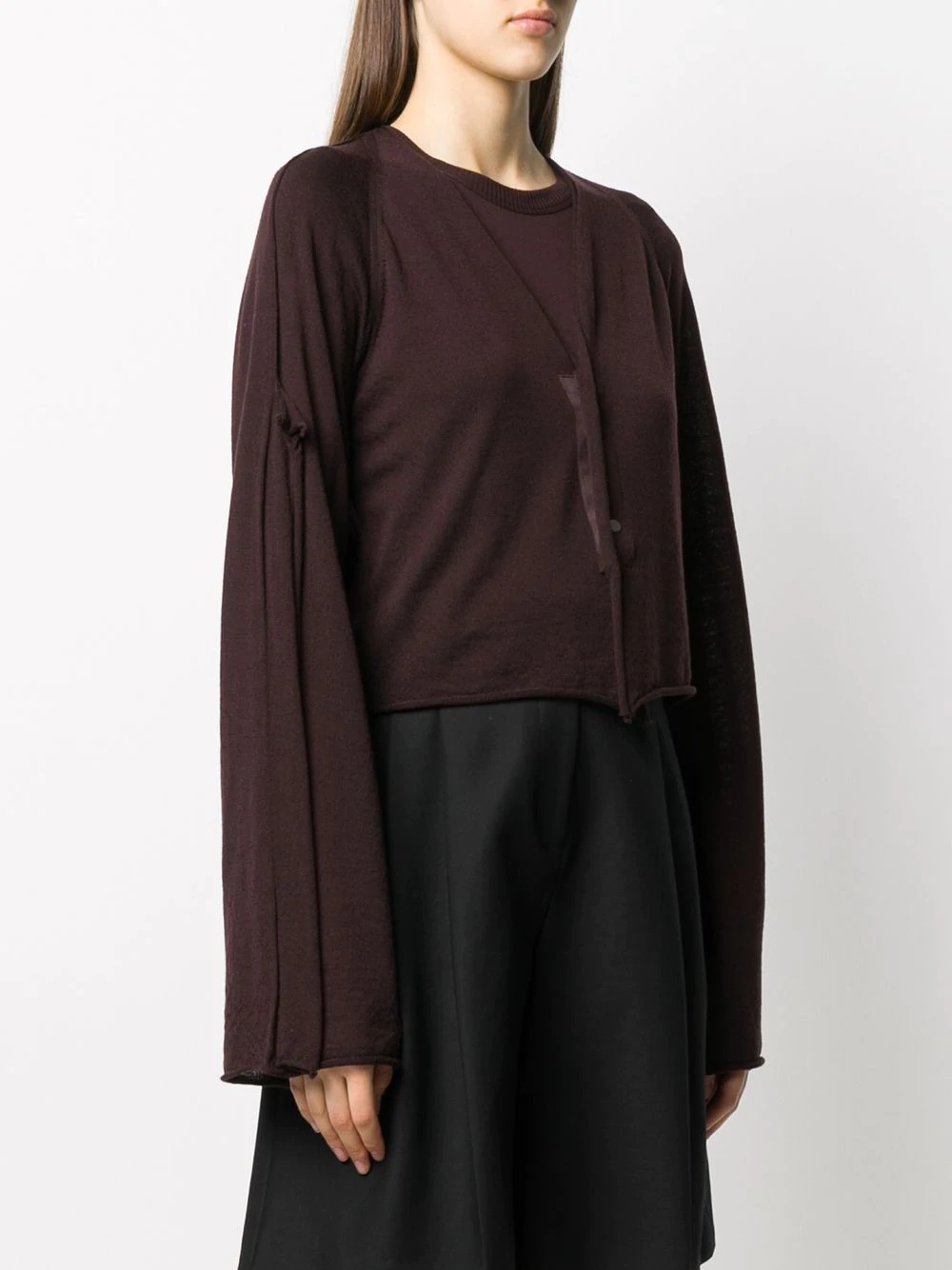 raw hem cropped cardigan - 3